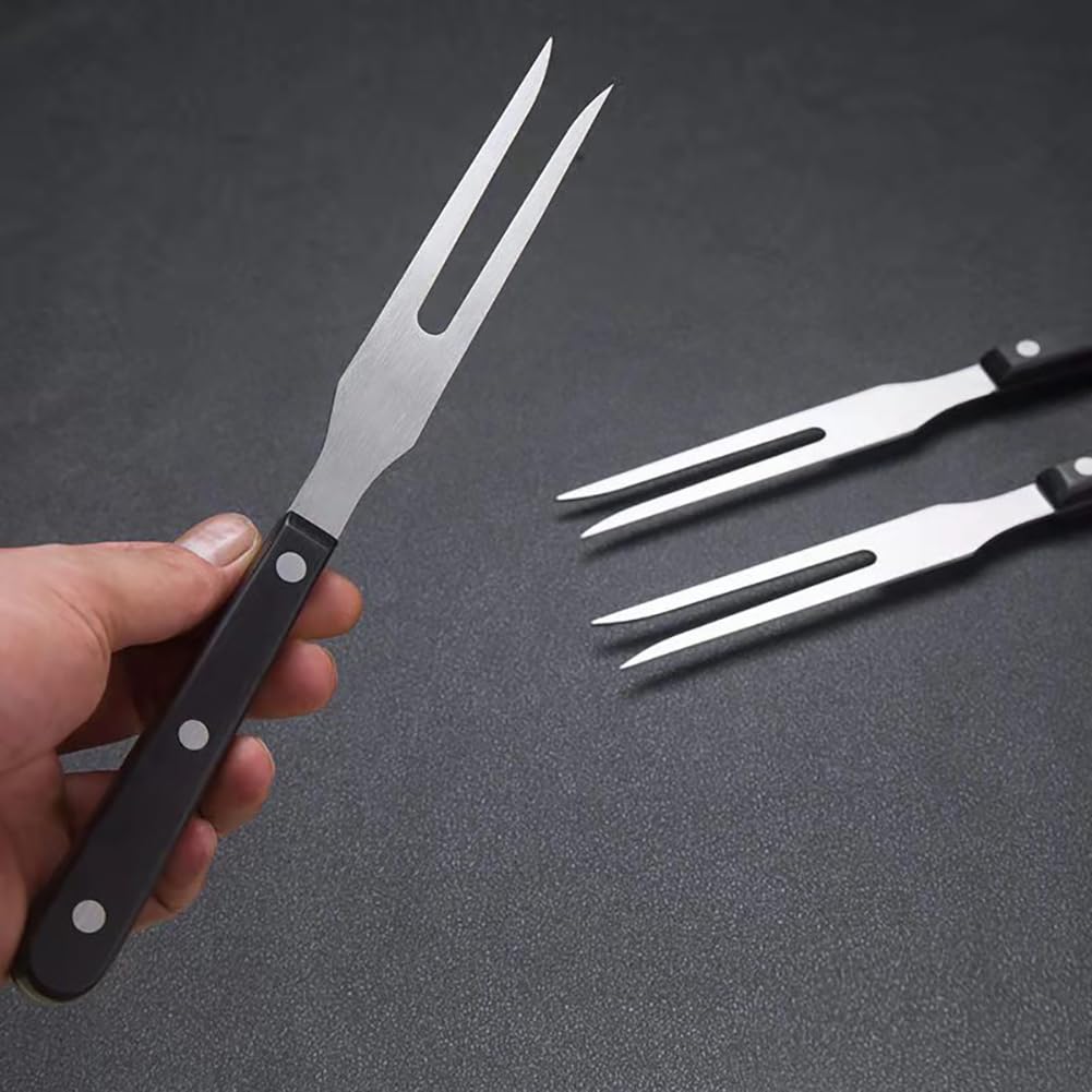 GSHLLO Fleischgabeln aus Edelstahl, mit Holzgriff, Serviergabeln für Grill, Fleisch, Küche, Steakgabel, langer Griff, Topfgabeln, Grillgabeln, Metall, klassische Grillgabeln, 2 Stück