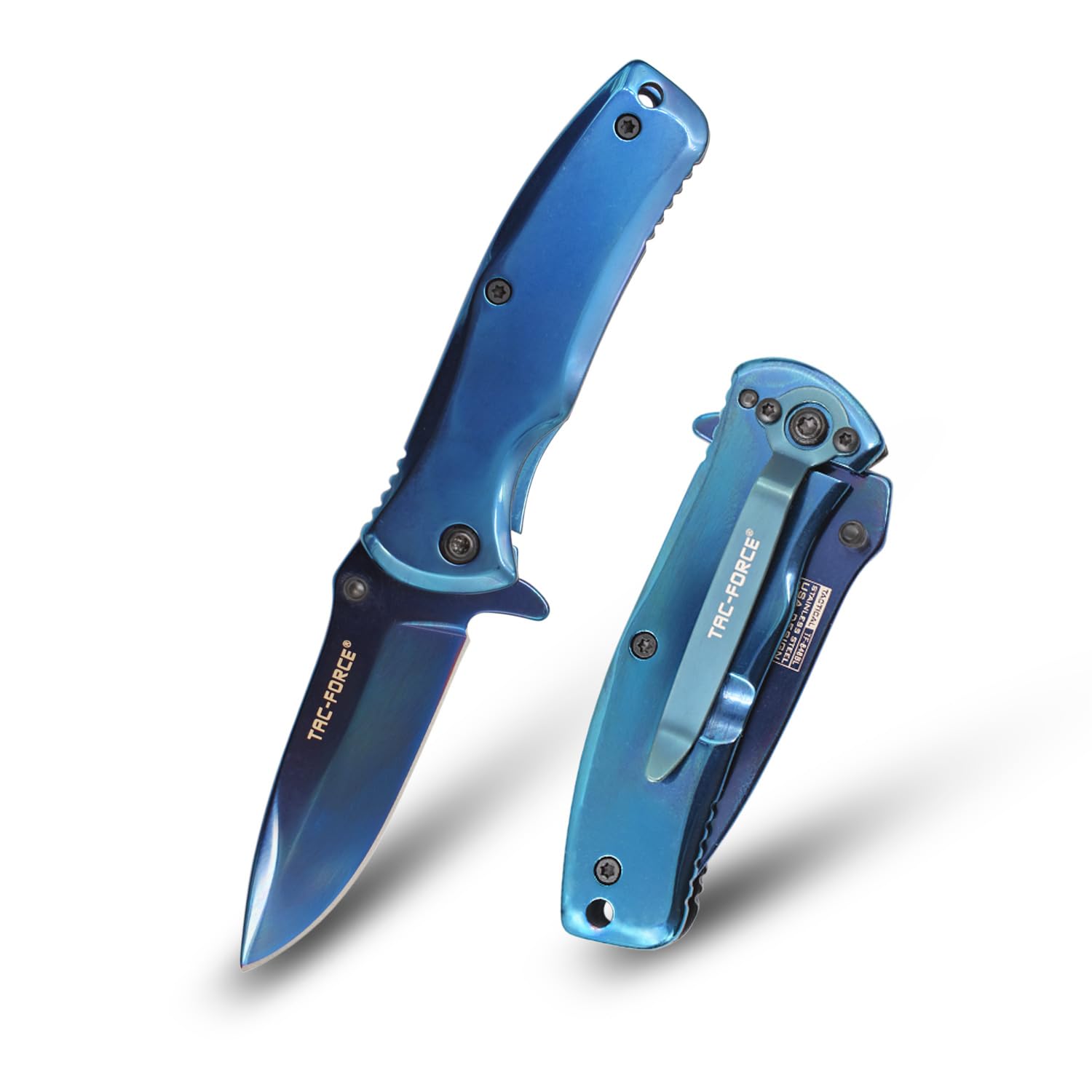 Tac-Force TiNite Coated Folding Pocket Knife – 2.75" Stainless Steel Blade, Frame Lock, Black Stainless Steel Handle, Pocket Clip, 6.25" Overall Length (Blue)