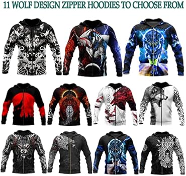 Nordic Heren Pluche Trui Hoodie, Viking 3D Gedrukt Odin Wolf Fenrir Tattoo Totem Rits Winter Warme Kleding Streetwear Vrouwen Sweatshirt Capuchon Kostuum,Zipper,M