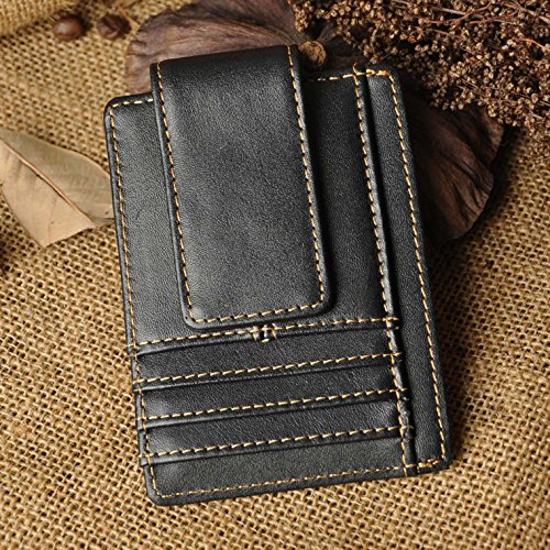 Image of Le'aokuu Genuine Leather Magnet Money Clip Credit Card Case Holder Slim Wallet
