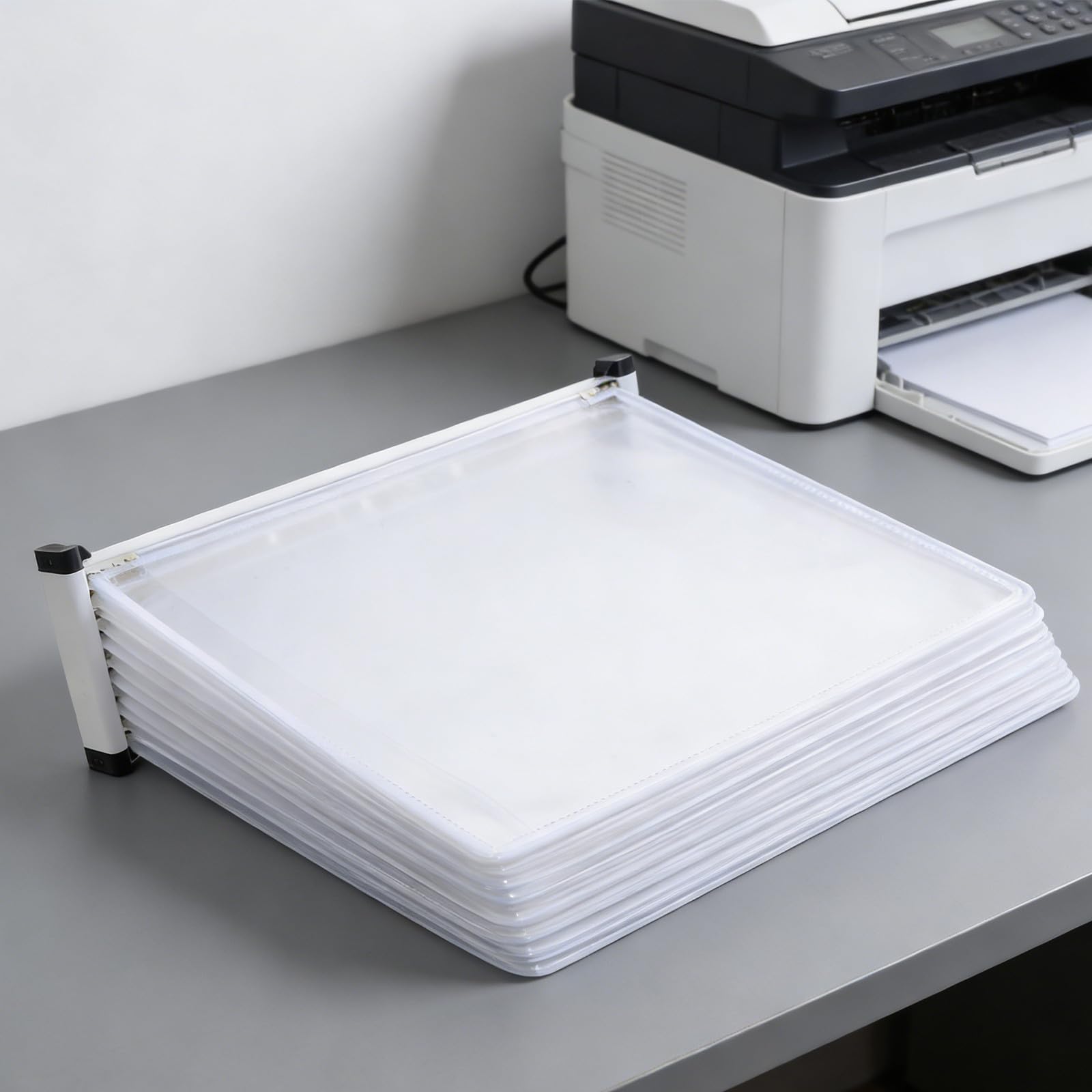 Portadocumenti da Parete A4, Espositore Documenti 5 Pagine e 5 Cartelle a Fogli Mobili, Ferro e Pvc, Bianco, per Presentazioni e Home Office