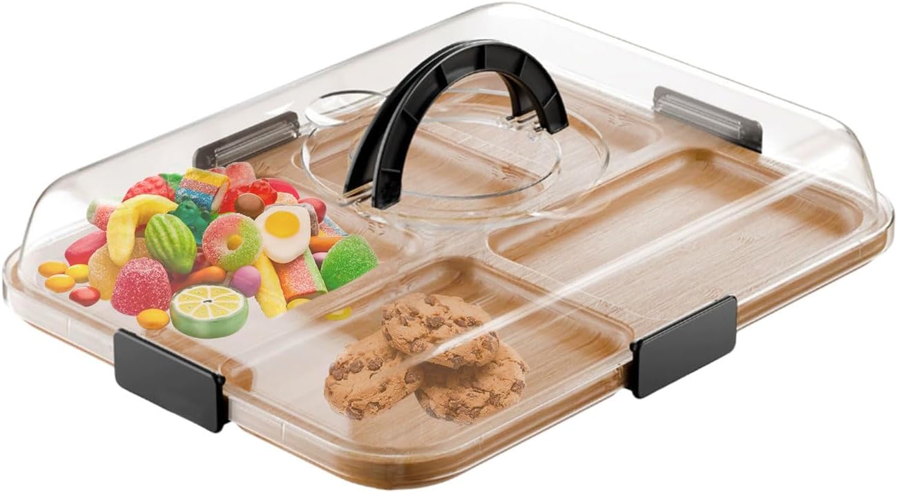 AIZYR Charcuterie Board with Lid, Fruit Serving Tray Platter Portable Cheese Board Divided Snack Platte for Home Outdoor Picnic Party