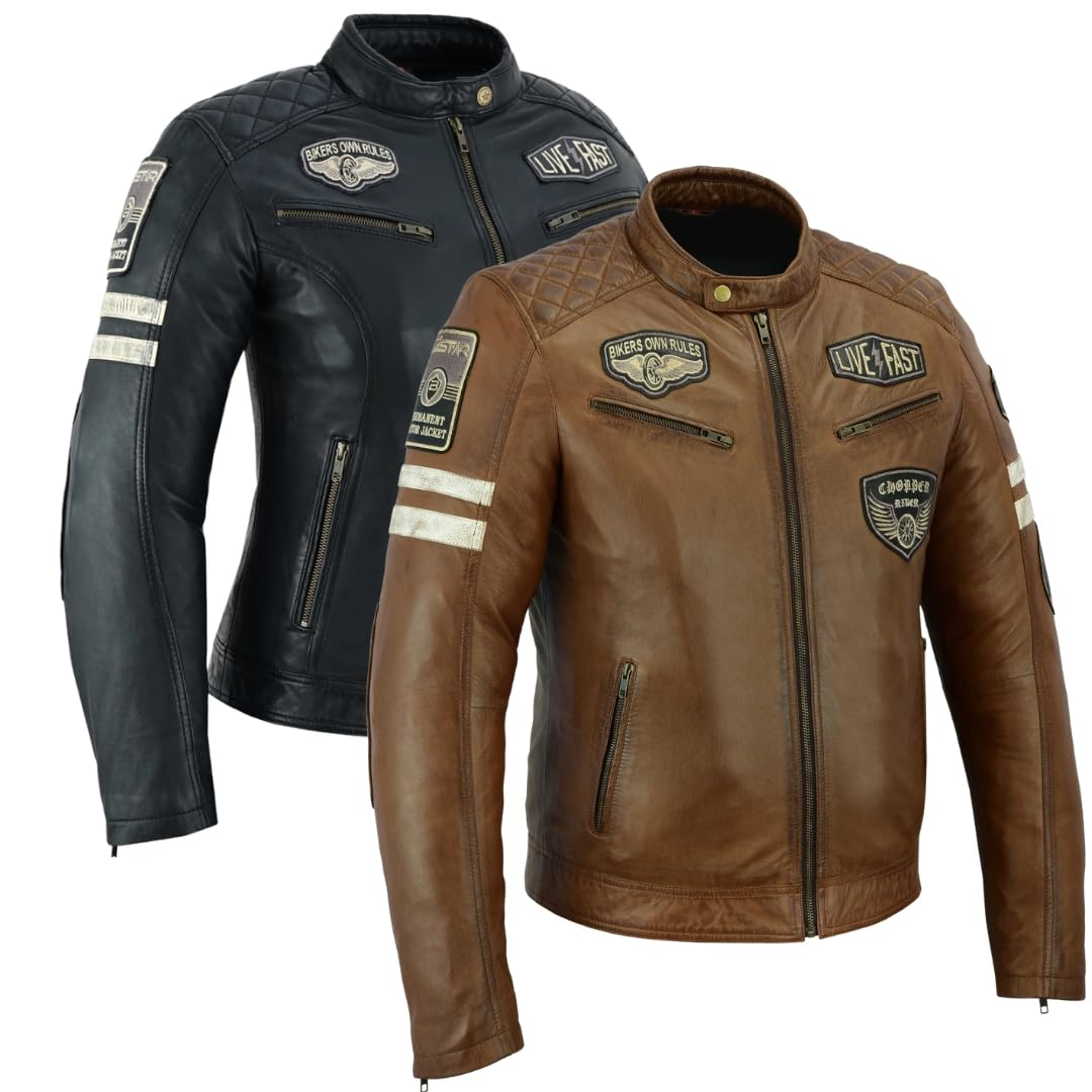 Veste de Moto En Cuir Pour Femme- Blouson Avec Protection Douce Cuir Et Vent Armure Corps été Hiver Tourisme Motard Blinde Marron
