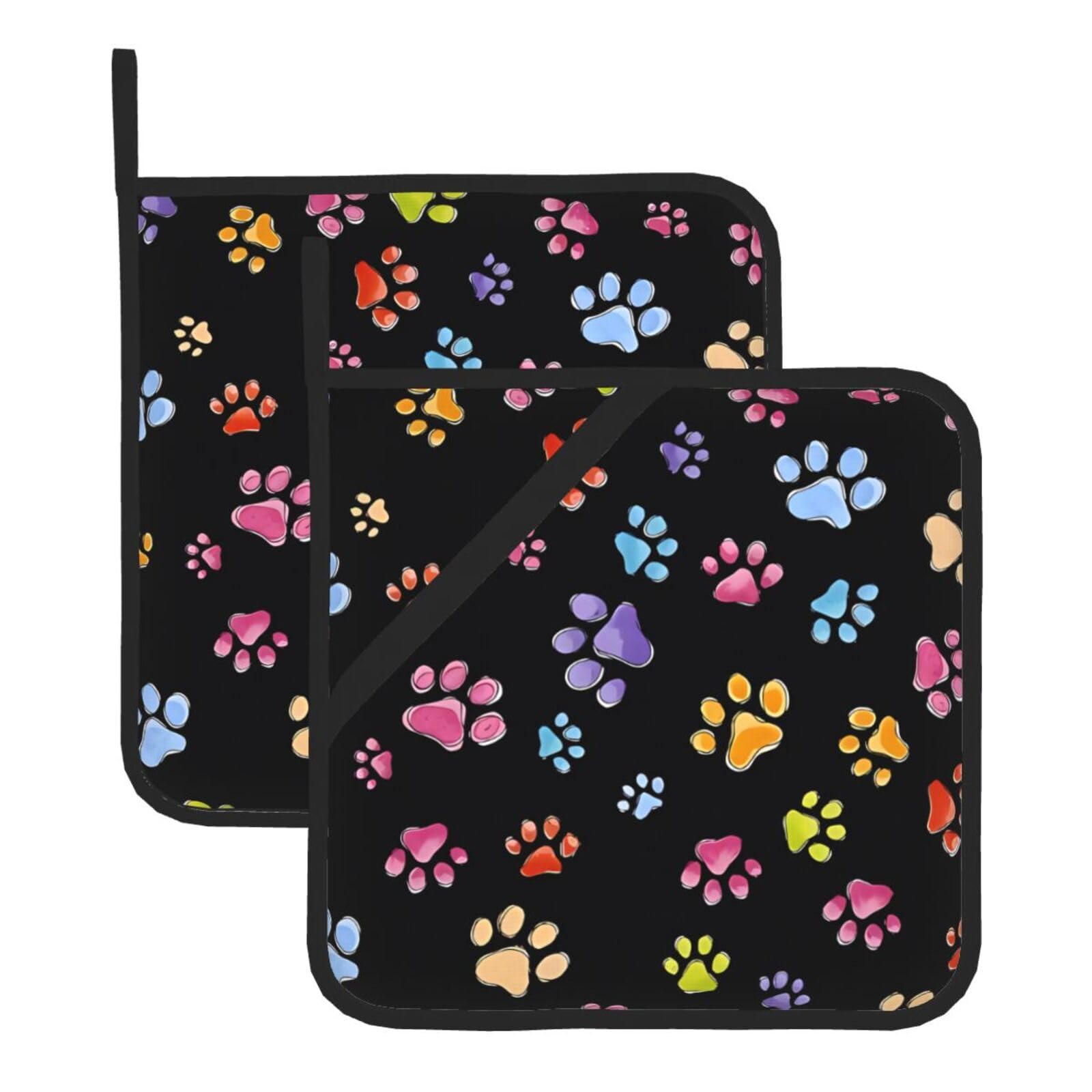 WHJDPP Pawful Paws Print Prints Square Hot Pads for Kitchen Counter - Waterproof Pot Holders Set of 2, Heat Resistant Trivets with Pocket & Hanging Loop for Serving, Oven & BBQ
