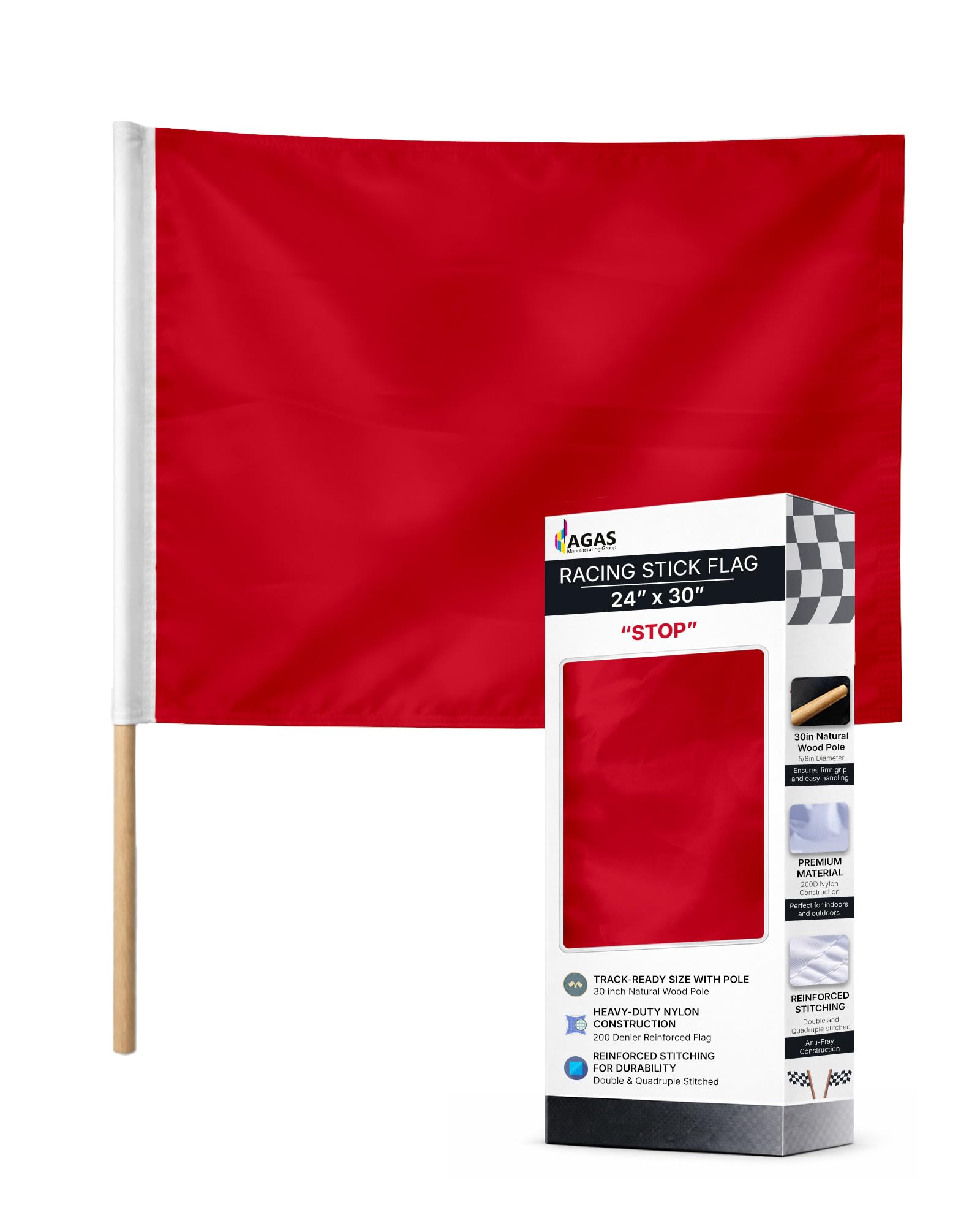 Amazon.com : AGAS Red Stop Race Stick Flag 24x30 inch - Mounted on