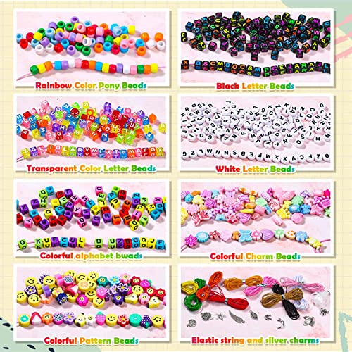 Letter Bead Bracelet Making Kit, Bead Friendship Bracelets Kit With Pony Beads Letter Beads Clay Beads Silver Charms And Elastic String For Bracelet And Jewelry Making #TOP1