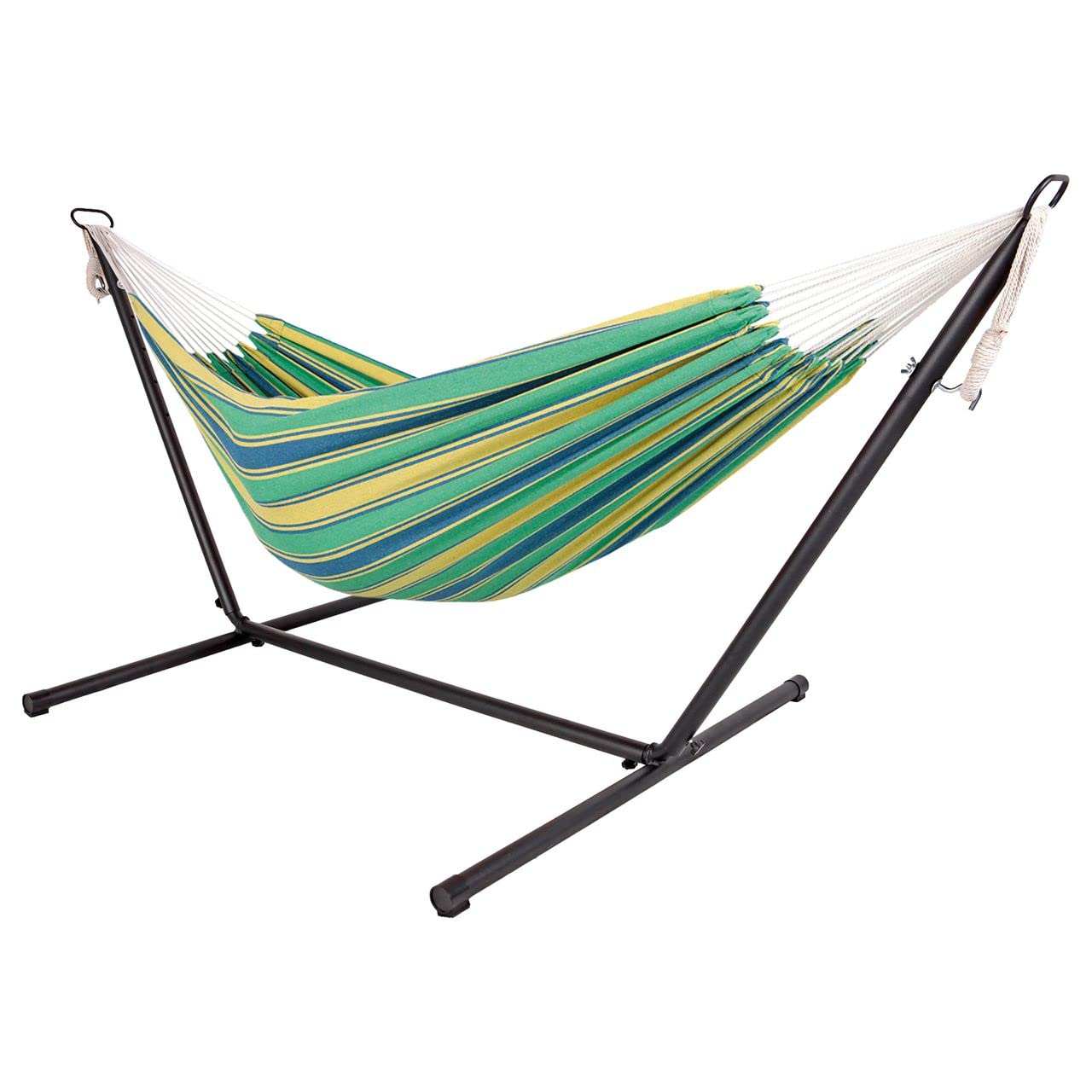 Hamac double avec structure en acier LEX à rayures multicolores pour jardin
