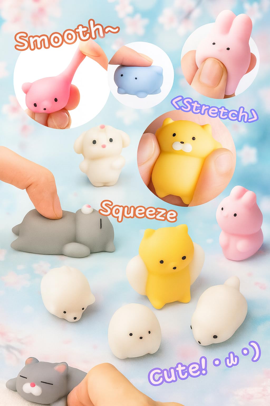 LABEAUTE Kawaii Mochi Squishy Toys - Mini Animal Squishies, Pinata Khoi Bag Treats/ fillers, for Kids Birthday, Party Favors (Assorted, 5 Pack) 3
