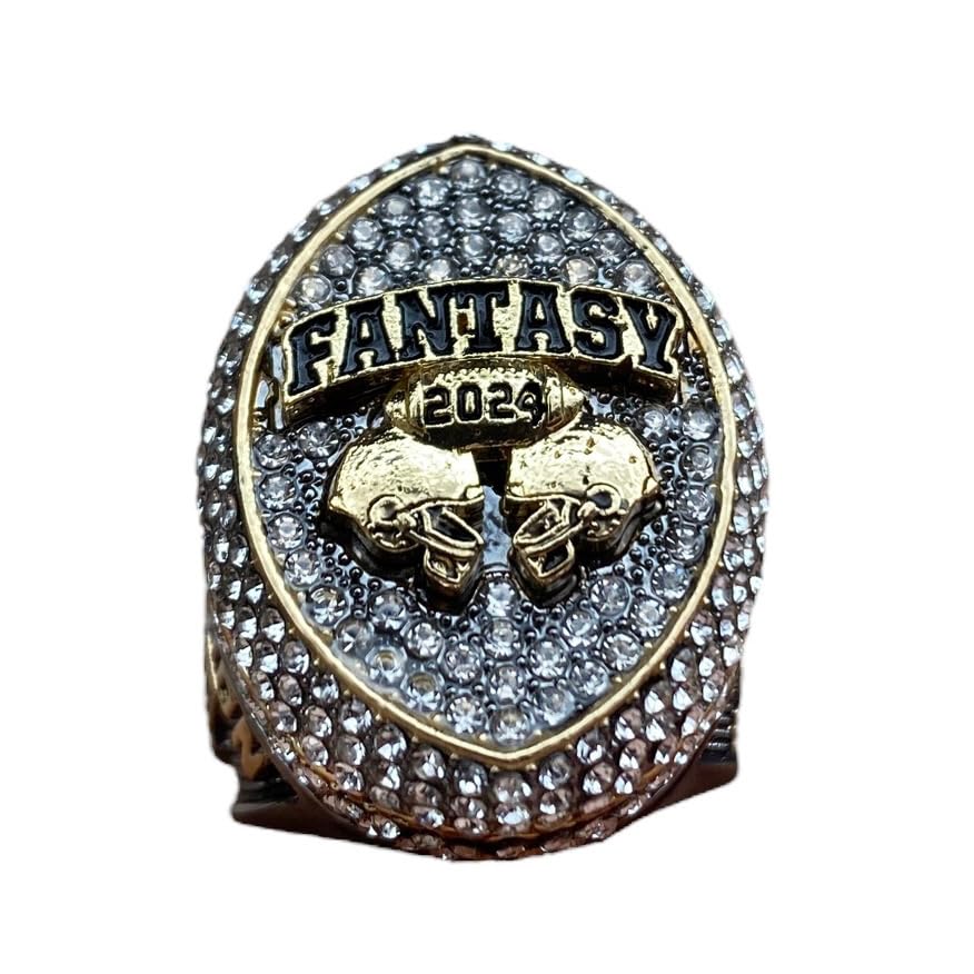 Legacy Rings2024 Massive Gunmetal and Gold Fantasy Football Championship Trophy Ring, Award for Fantasy Football League Winner Clear Stones