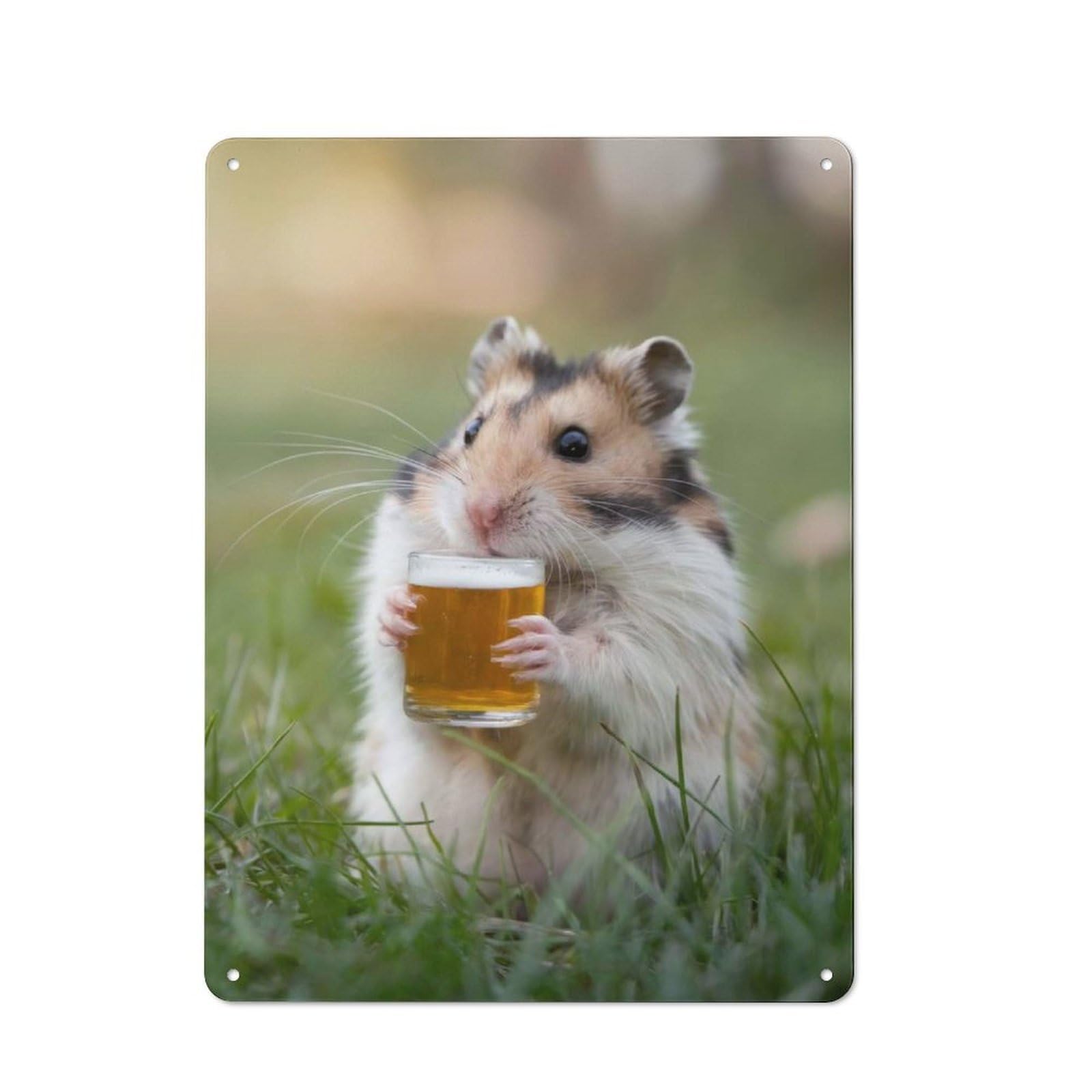 Junmoney Style-19 Tin Wall Plaque 40X30cm With Hamster Sipping A Beer For Café Or Home Bar, For Vintage Wall Decor Fans, For Home Office And Studio Walls