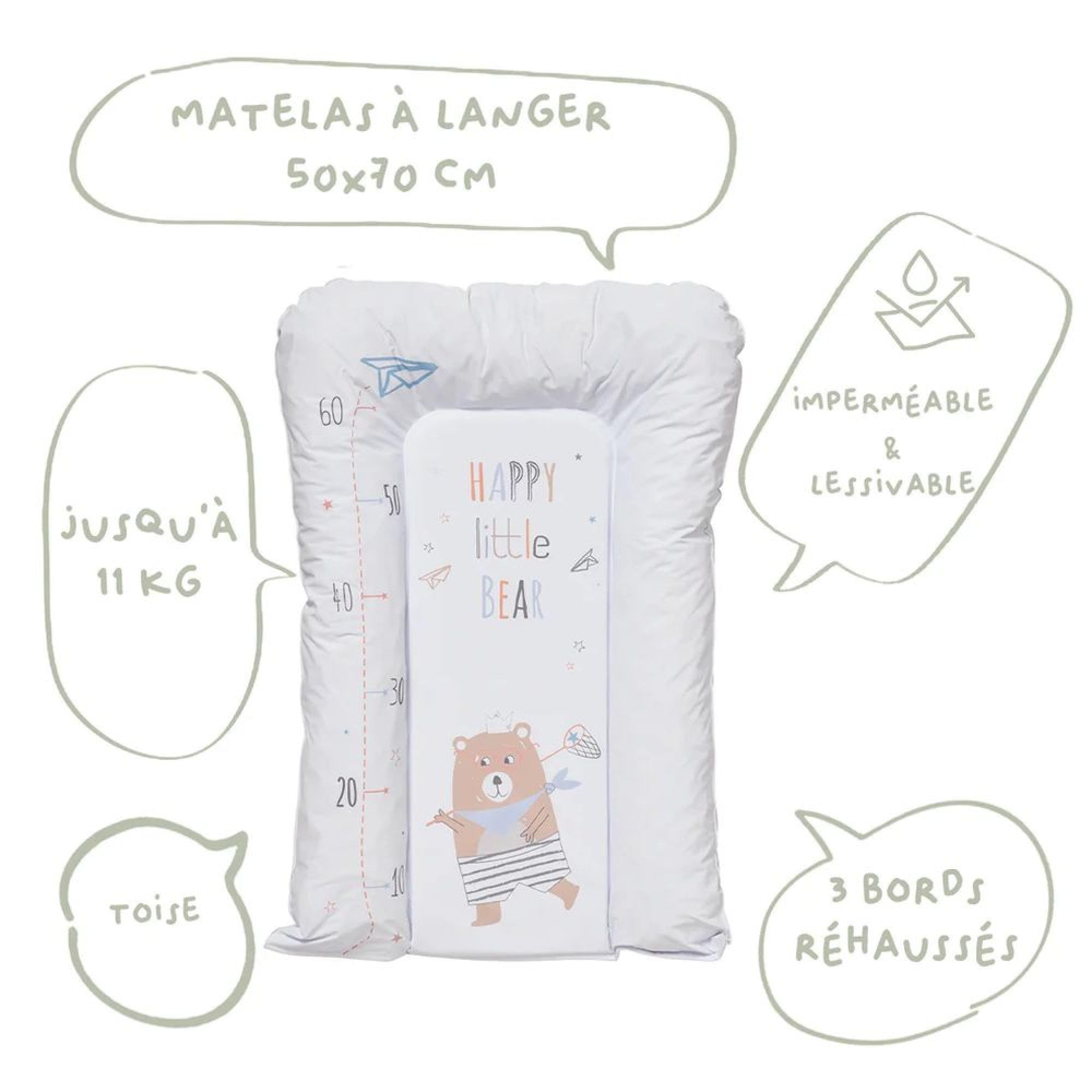 Matelas à langer flocons - Little bear - 50 x 70 cm - Babycalin