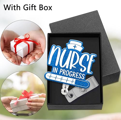 Miniatura 4 de XQLZY Carrete de insignia de purpurina azul retráctil con clip de cocodrilo, divertido soporte para tarjetas de identificación de enfermería,