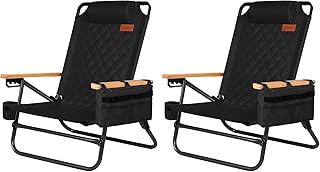 DesertFox キャンプチェア リクライニングチェア 厚手の中綿 秋冬用 アウトドアチェア 単品/セット 背もたれ角度4段階調節 ローチェア クーラーボックス付き 折りたたみ 軽量【耐荷重150kg】イス 椅子お釣り 登山 携帯便利 ピクニック レジャー キャンプ用 STTJBB (ブラック,2)