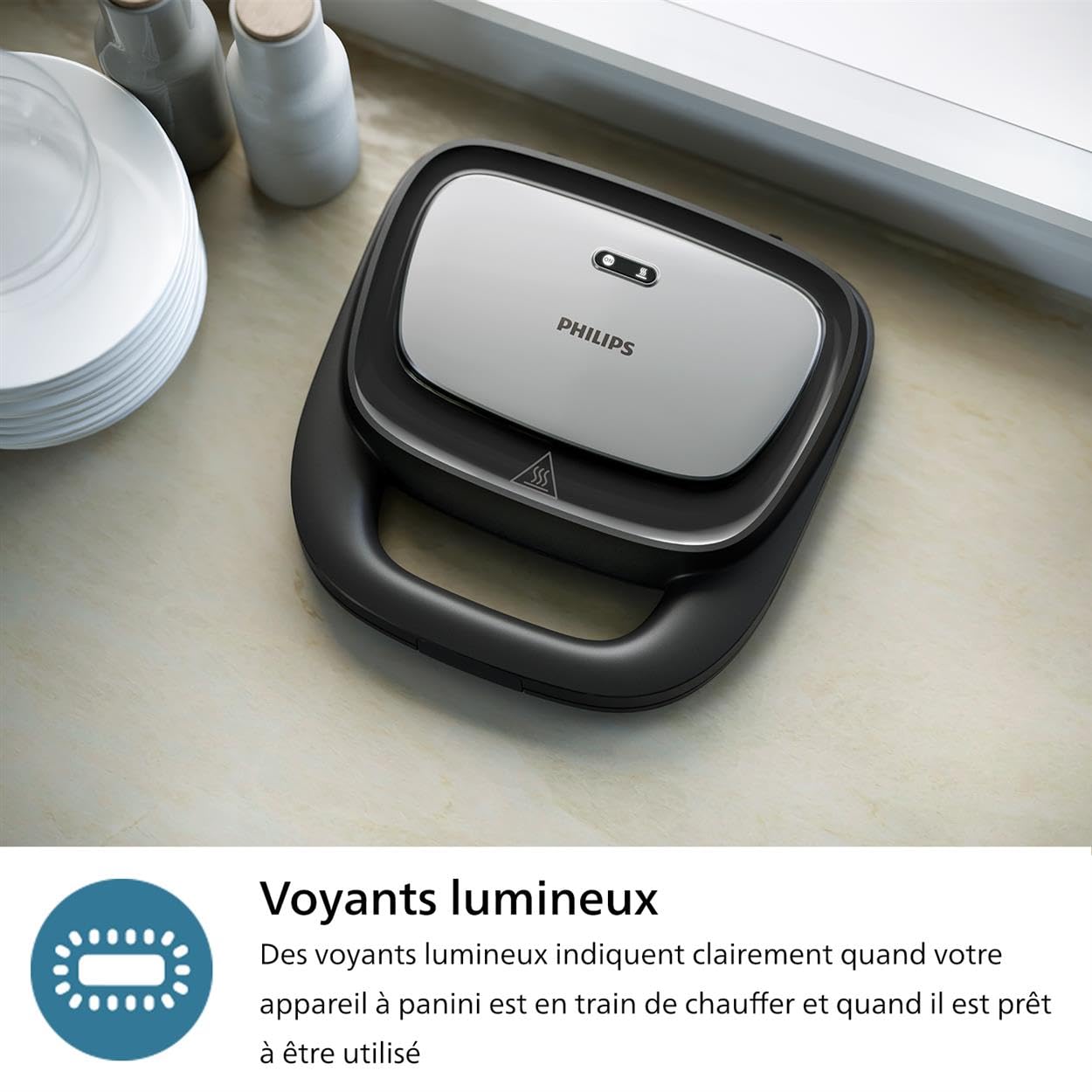 Philips Croque monsieur 3 en 1 Série 5000-3 jeux de plaques pour toaster (paninis, sandwichs) et gaufrier, Plaques de gril antiadhésive, système Easy Lock, Puissance de 750W, Noir (HD2350/80)