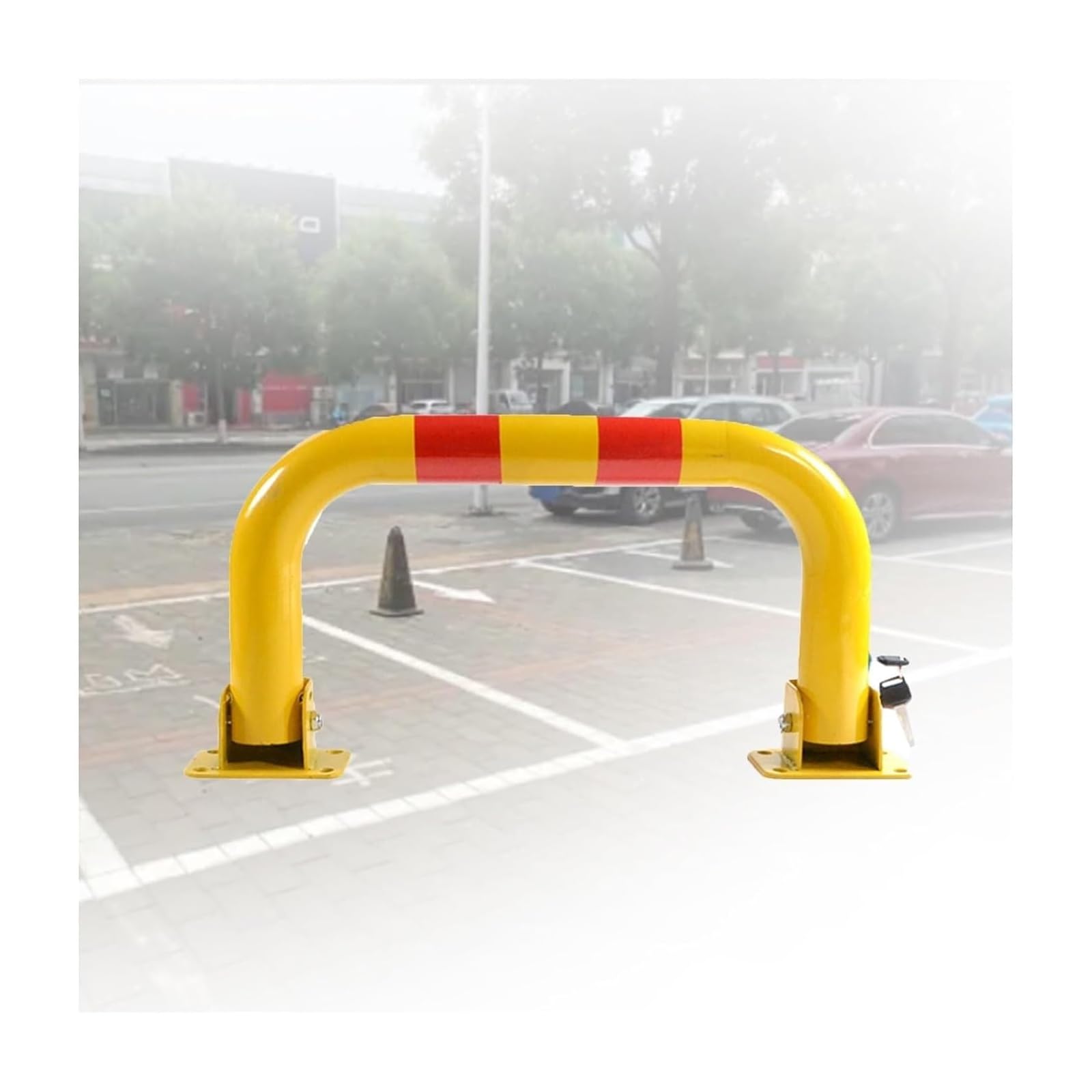 CWCQGH U Shape Security Bollards Car Blocker Parking Space Warning Posts, For Garage, Driveway (60x30cm)