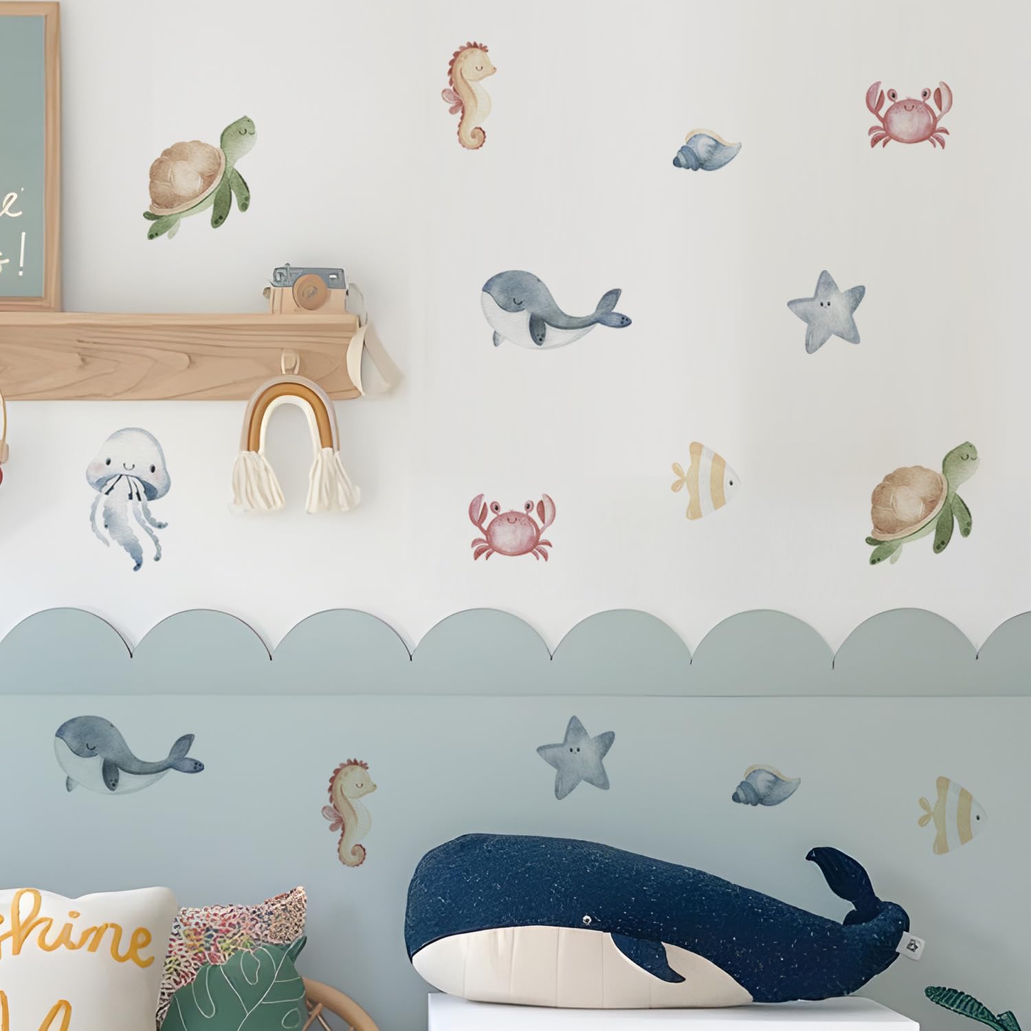Alwayspon Different Watercolor Cute Underwater Animals Art Wall Decals, Peel and Stick Wall Stickers for Living Nursery Room Bedroom Wall Decor