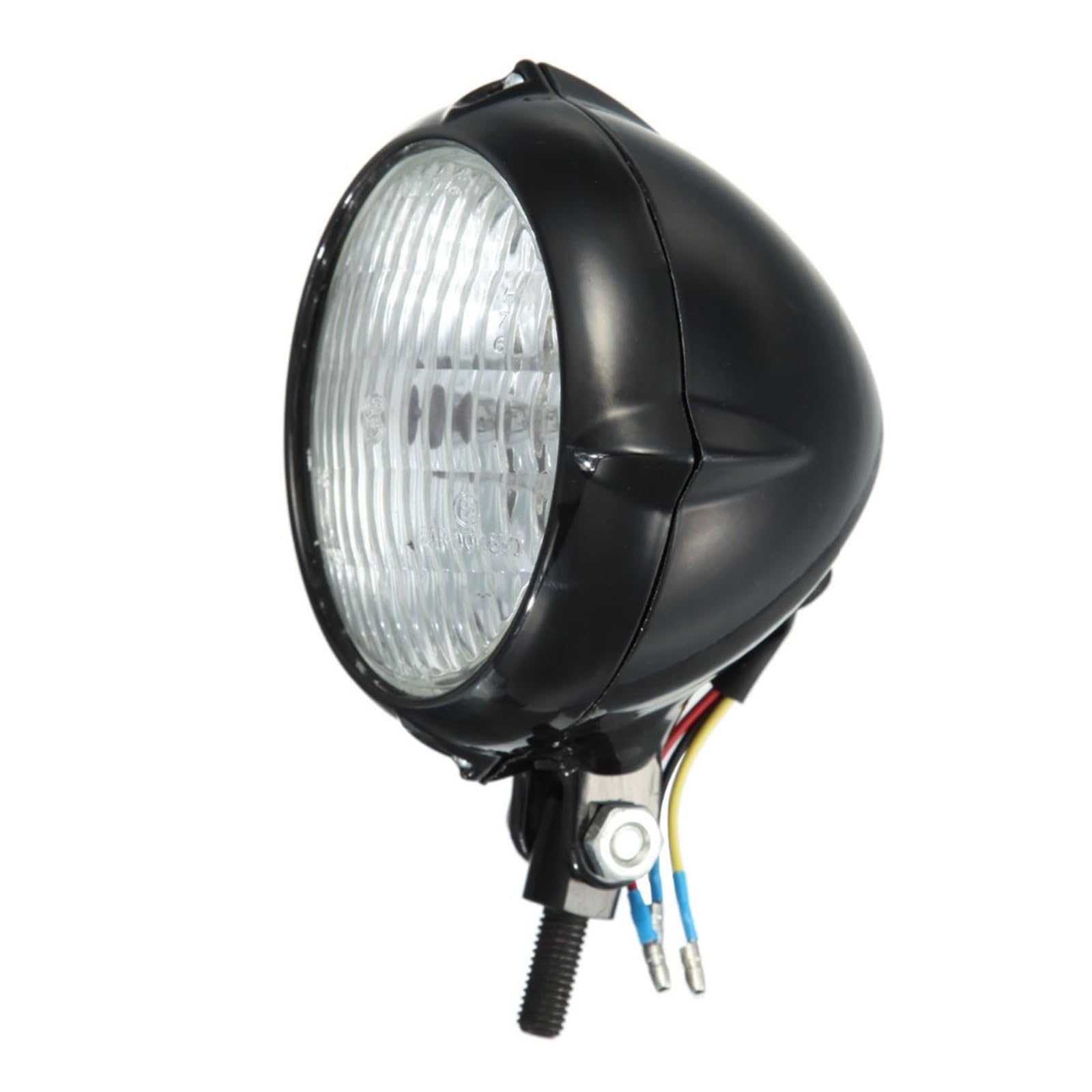Chromowana czarna zabytkowa żarówka motocyklowa Bates Style H4 Żółta lampa przednia, do Harleya, Bobbera Choppera Reflektor Fairing Light(Schwarz)
