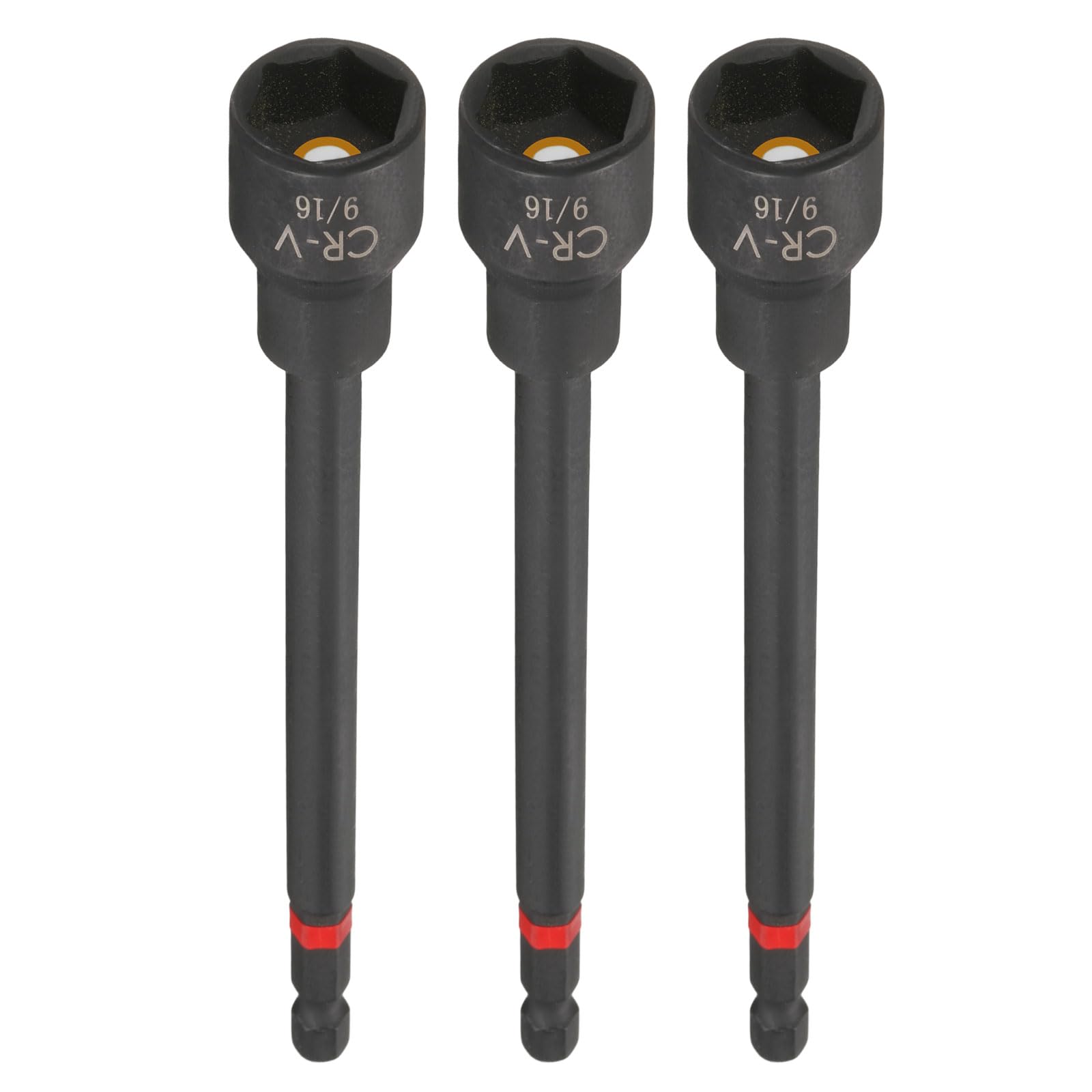 sourcing map 3pcs Nut Driver Drill Bit 9/16 Inch Socket 1/4" Hex Shank 6" (150mm) Long Magnetic 6-Point Sockets Quick Change Phosphated CR-V Steel Bolt Setters for Power Drill Drivers, Black — image 1