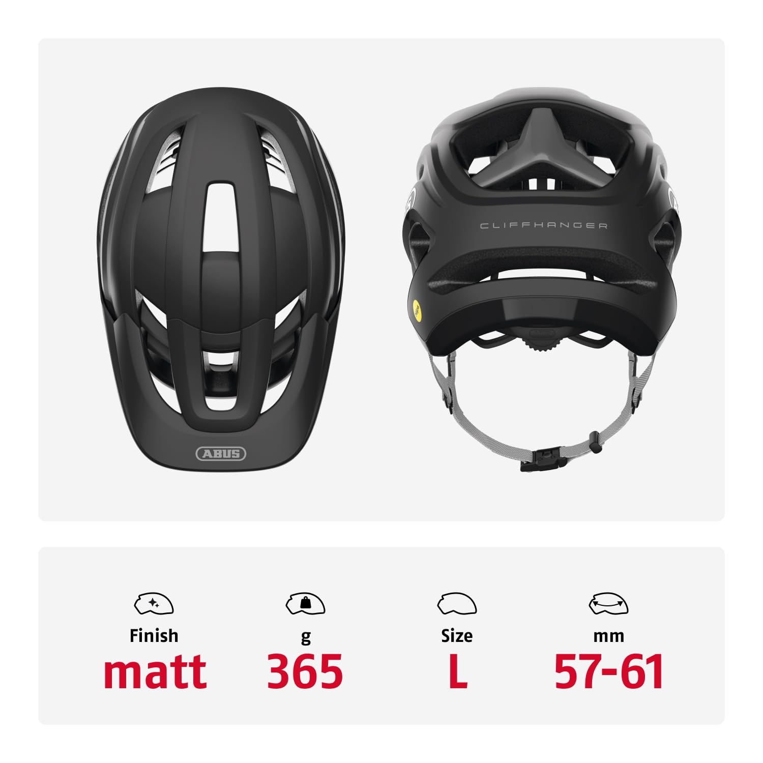ABUS Cliffhanger MIPS Casque VTT MTB, Muted Black, L | Casque VTT avec protection Mips, Singletrail et Enduro, fermeture magnétique, visière réglable