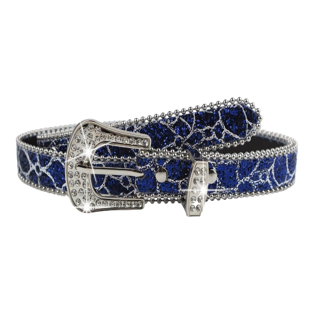 ESTCNK Woman Rhinestone Waist Belt for Dress Full Sequins Waist Belt Masquerade Belt, Blue, Large