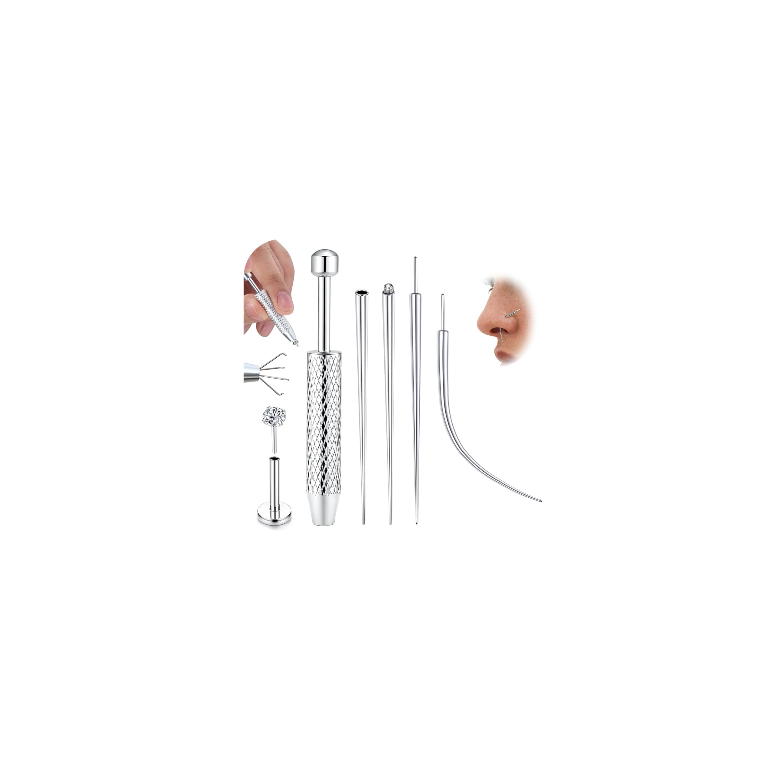 LOLIAS 14G/16G/18G/20G Piercing Taper Insertion Tool ASTM F136 Titanium Piercing Threader Tool for Threaded Push In Threadless Labret Tragus Helix