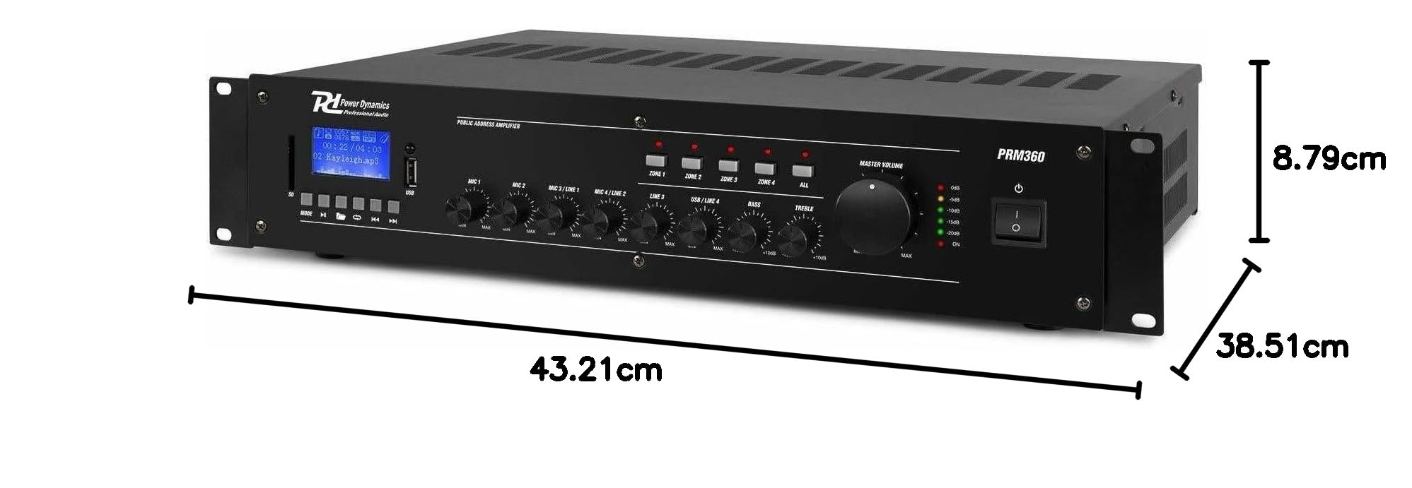 Amplificatore da 360W a 4 zone 100V/8Ohm BT/USB/SD, display LCD Mod. PRM360