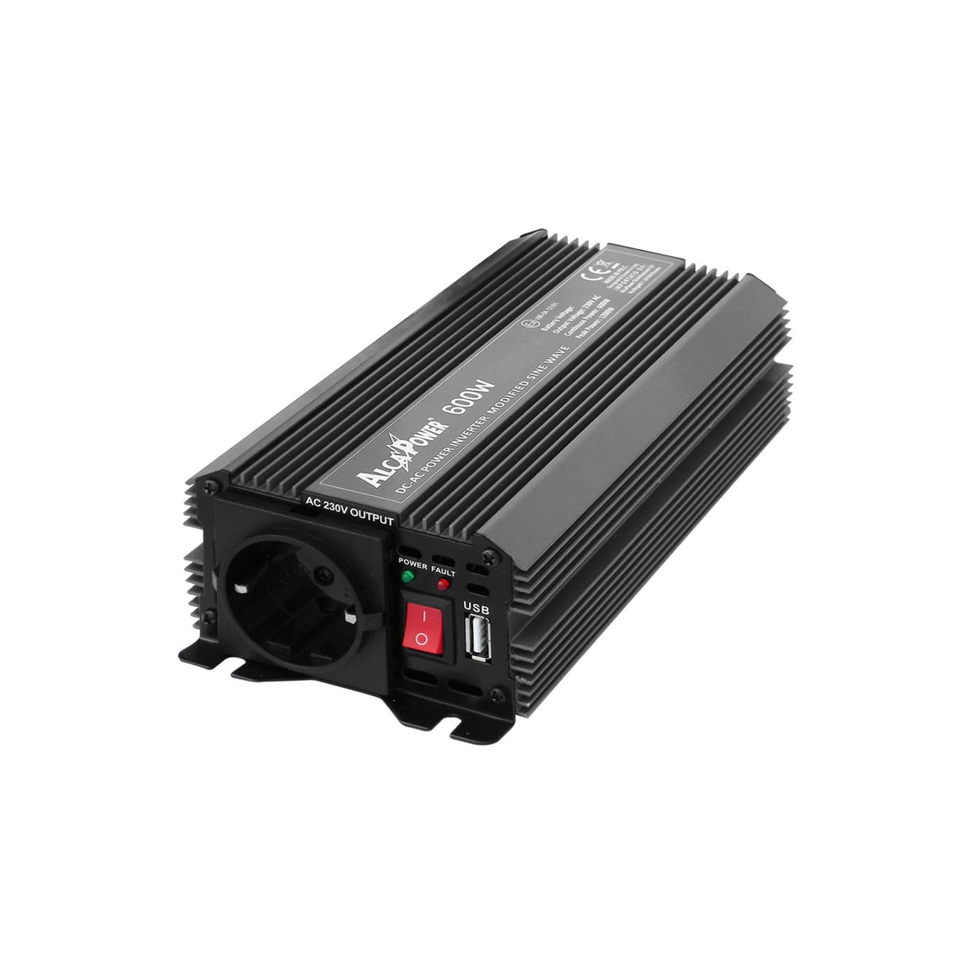 Inverter di tensione AlcaPower by President 600W 24V-230V, sinusoide modificata, porta USB