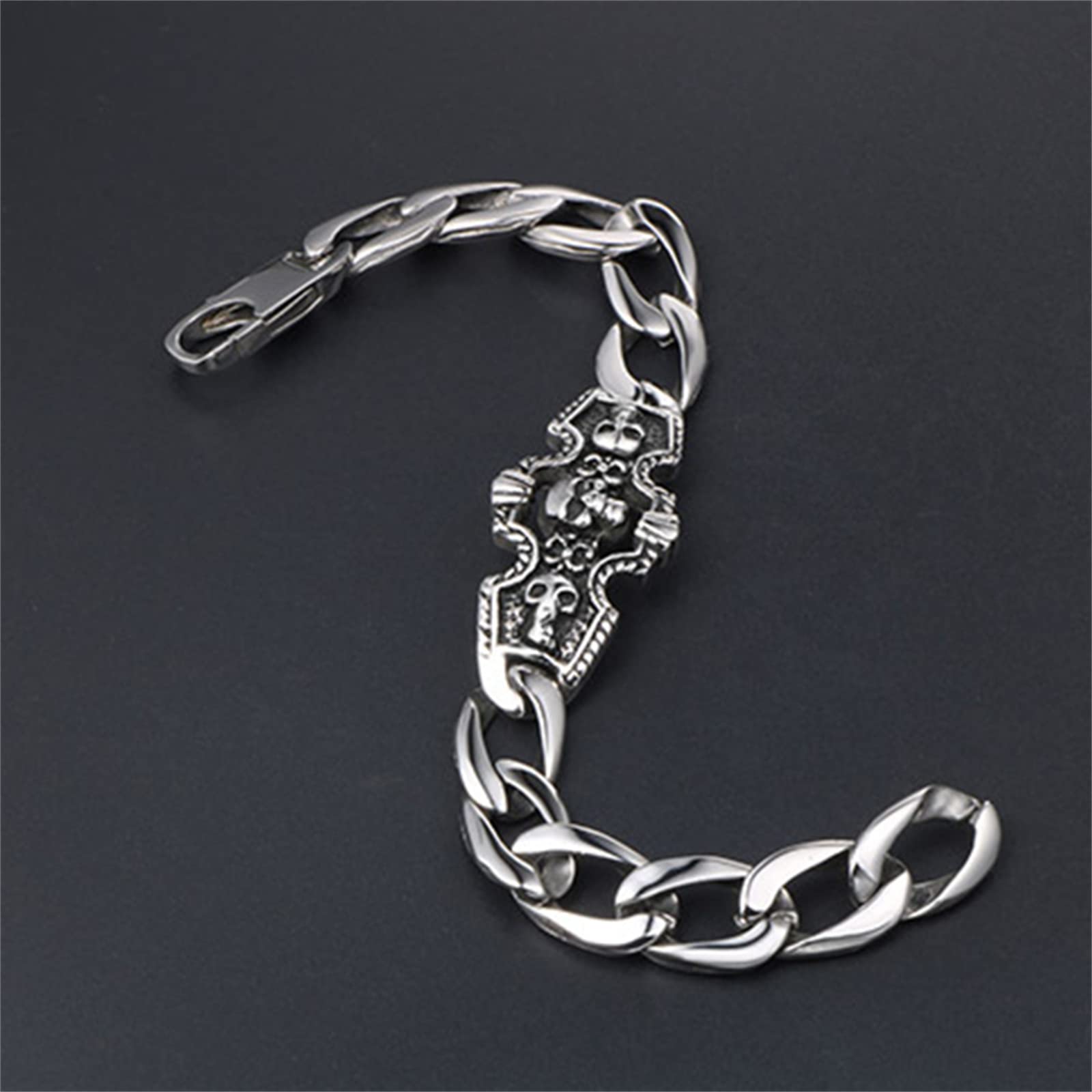 Amazon.co.jp: Mens Skull Cuban Chain Bracelet, Gothic Vintage 