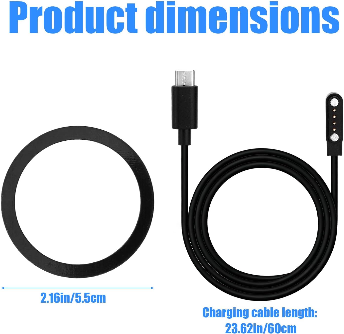 2pcs Replacement Charger for Plaud Note AI, Black Charger Cable Replacement Set with Magnetic Ring for Plaud Note AI Voice Recorder