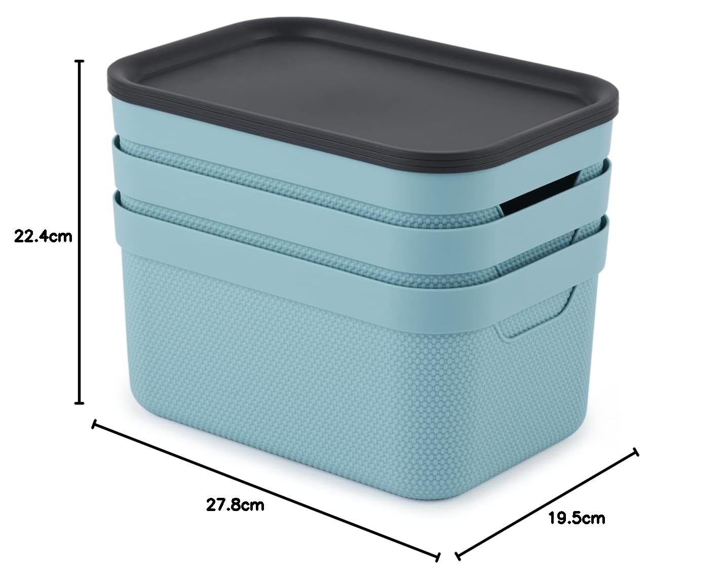 Set 3 Contenitori Dekobox Jive 16L - Plastica Riciclata, Turchese/Antracite, Impilabili