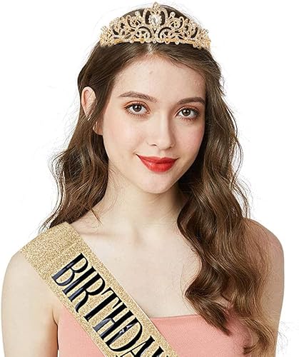Miniatura 2 de COCIDE Juego de banda y tiara de cumpleaños, tiara y banda de diamantes de imitación para mujer, kit de decoración de fiesta de nacimiento