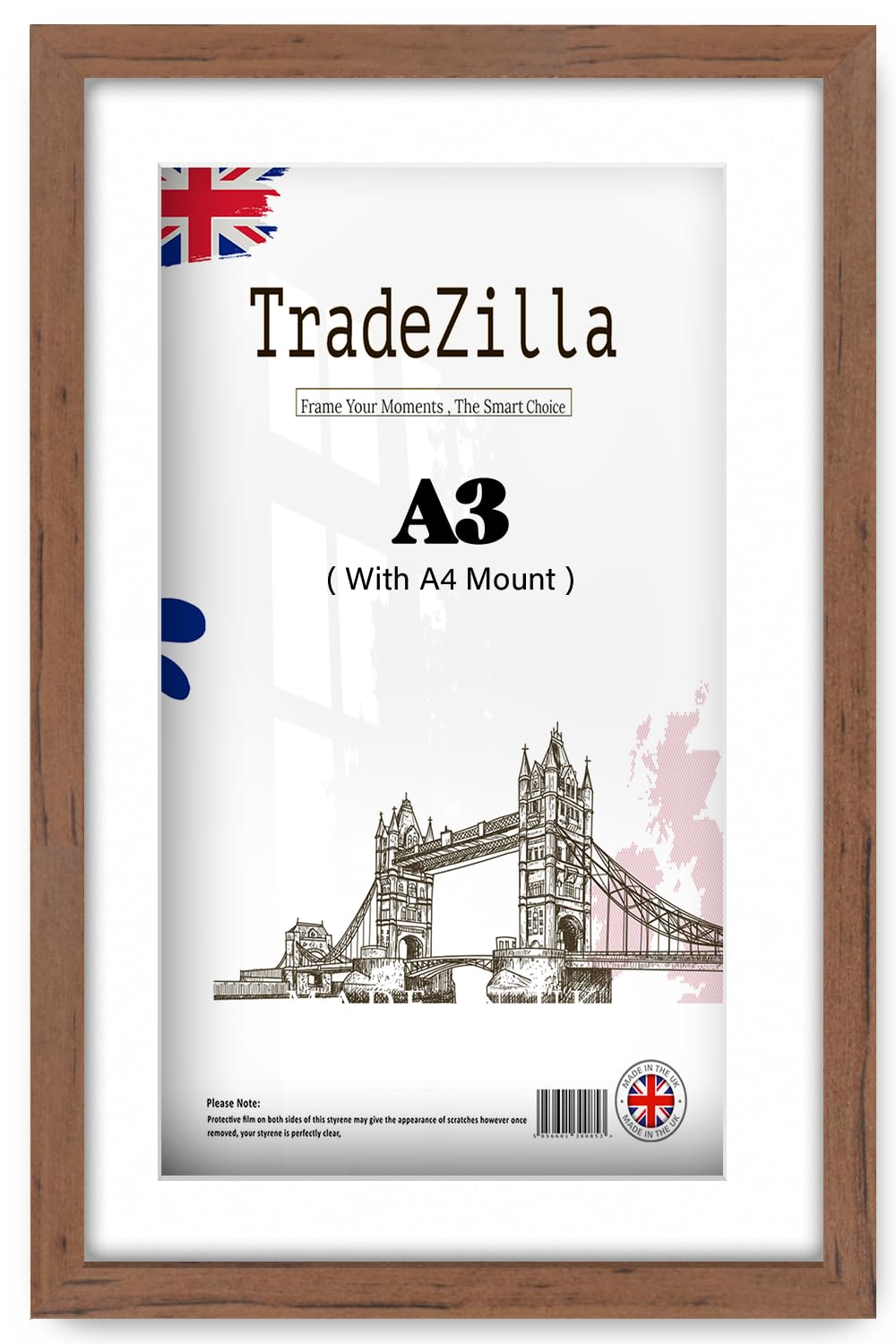 TradeZilla | MDF Wooden Wall Frame A3 (29.70 x 41.90 cm) With A4-(11 x 8 Inch) White Mount Modern Hanging | 11 Inch x 16 Inch Diploma, Photo, Art, Award Display Frame [ Walnut ]
