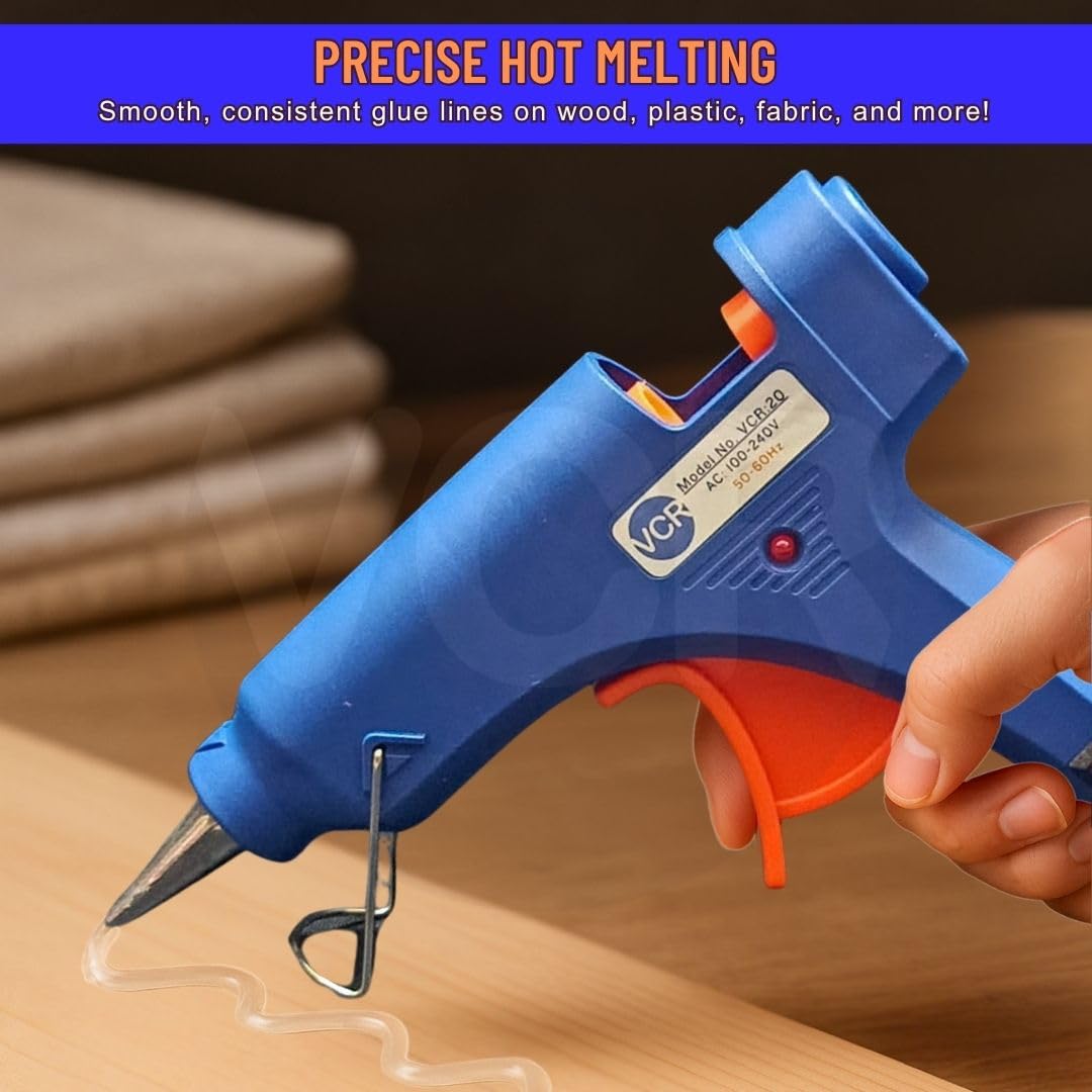 VCR 20W Hot Melt Glue Gun for Crafting & DIY Purpose - 20 Watts - ON/Off Switch for Precise Glue Output - Easy To Use Blue Glue Gun + 30 Transparent - 7mm Glue Sticks - VCR 20 Mini 4