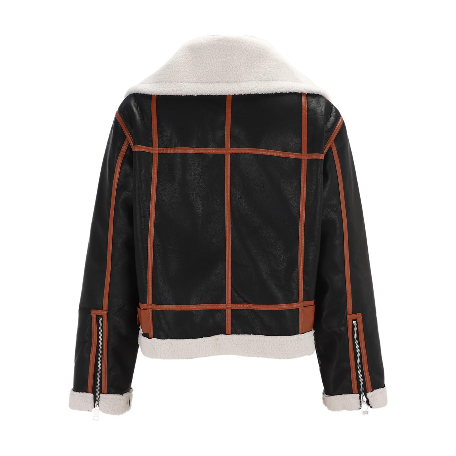Kunstlederjacke Damen Mit Kuscheligem Innenfutter Warm Winterjacke Mit Teddyfutter Revers Lederjacke Kunstpelz Mantel Bomberjacke Wildlederjacke Dicke Biker Motor Reißverschluss Outwear