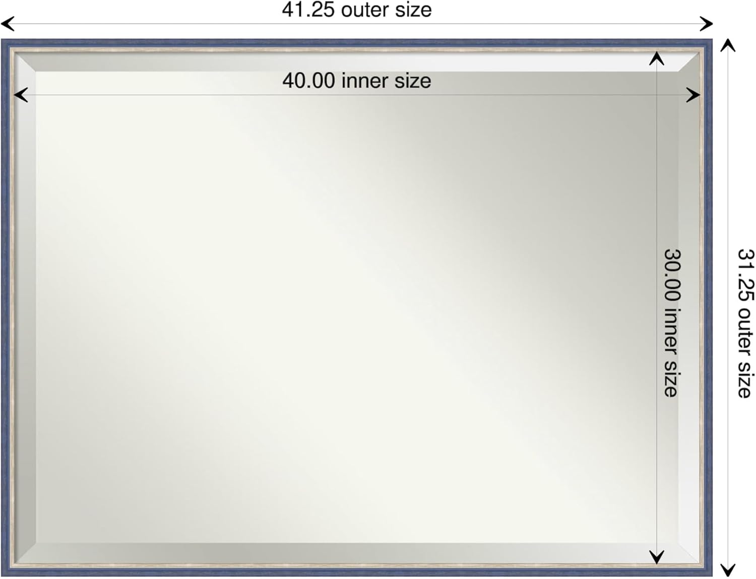 Amanti Art Blue Wall Mirror 31x41 Theo Blue Narrow Rectangle Bathroom Mirror for Wall Decor Living Room, X-Large Modern Wood Frame, Hangs Horizonally and Vertically, Bathroom Decor, Beveled Edge