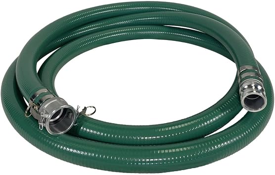 Gloxco Heavy Duty Green PVC Suction Hose Assembly for Water Transfer, 2" Inside Diameter, Installed Male x Female Cam and Groove Fittings, 20 ft Length