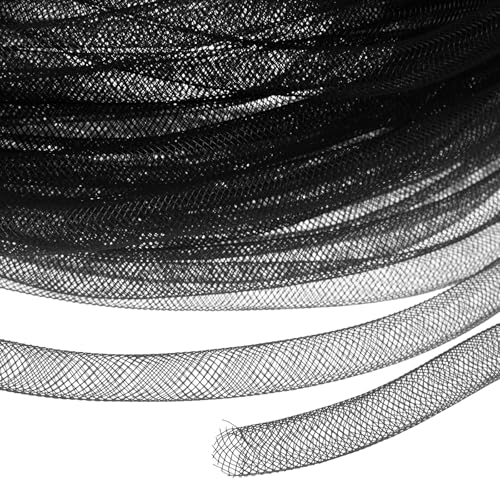 M METERXITY Mesh Tube Ribbon 25 Yards, 10mm Elastic Fabric Ribbons Mesh Tubing for Crafts/Gift Wrapping/Flower Bouquets/Wedding/Birthday/Holiday/Wreaths Christmas/Decoration[Black]