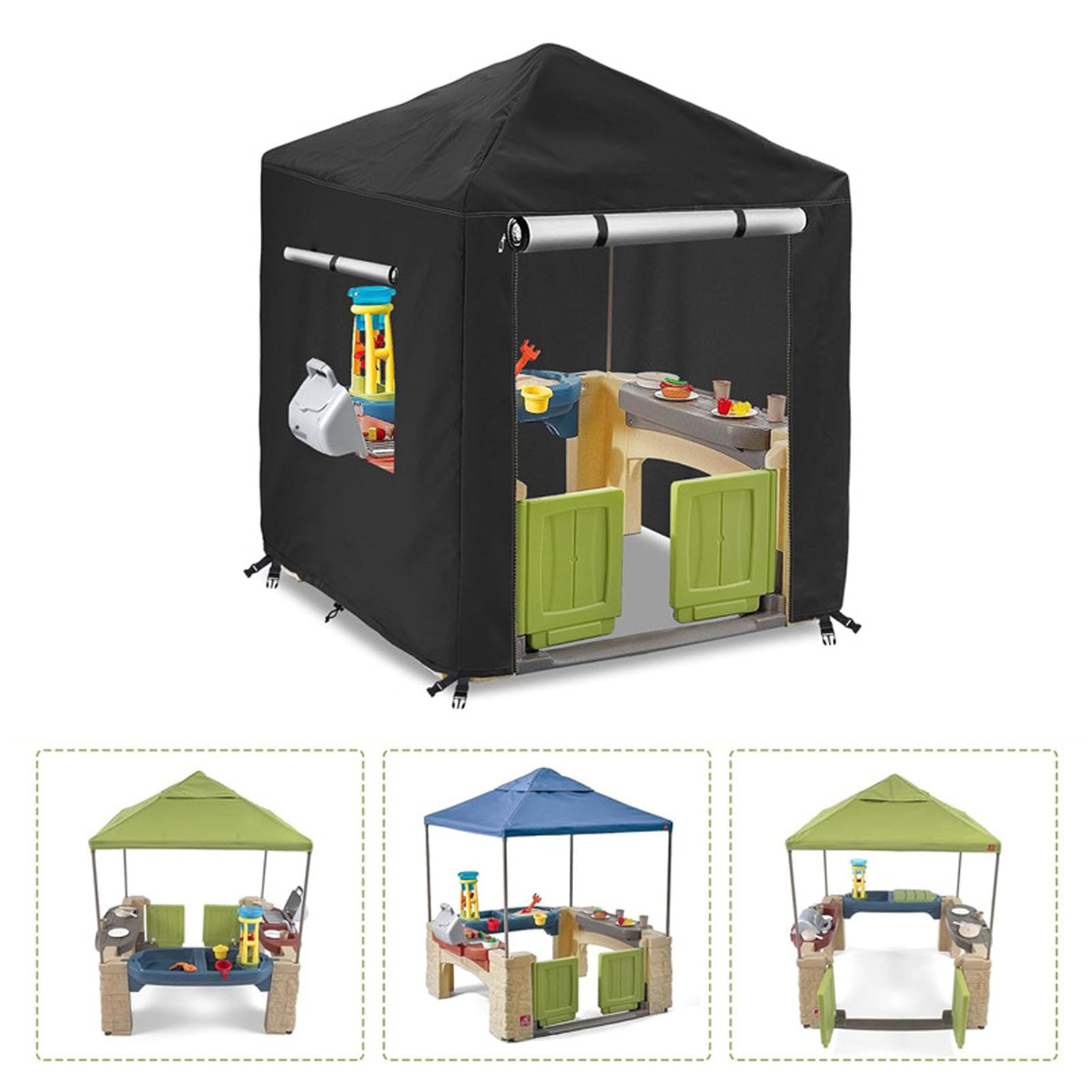plplaaoo Playhouse Cover Pesado a Prueba de Agua Resistente al Agua Protector al Aire Libre para niños Garden Playhouse 420d Silver Recubierto de Oxford Fabric 56x56x60 Pulgadas Incluye