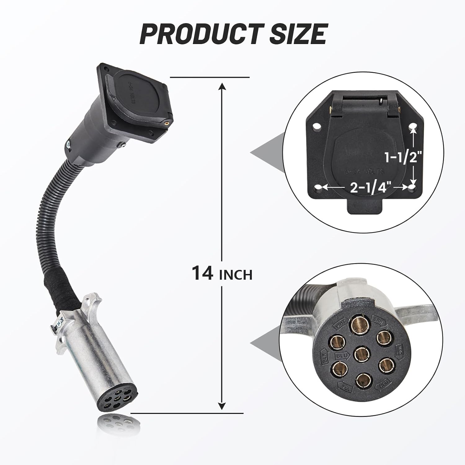 MECMO 7 Pin Round to 7 Pin Flat Adapter for Tractor Towing, 7 Pole Round to 7 Way RV Blade Trailer Connector Plug, SAE J560 Trailer Wiring Harness Adapter for Semi Truck Tractors Commercial Vehicle