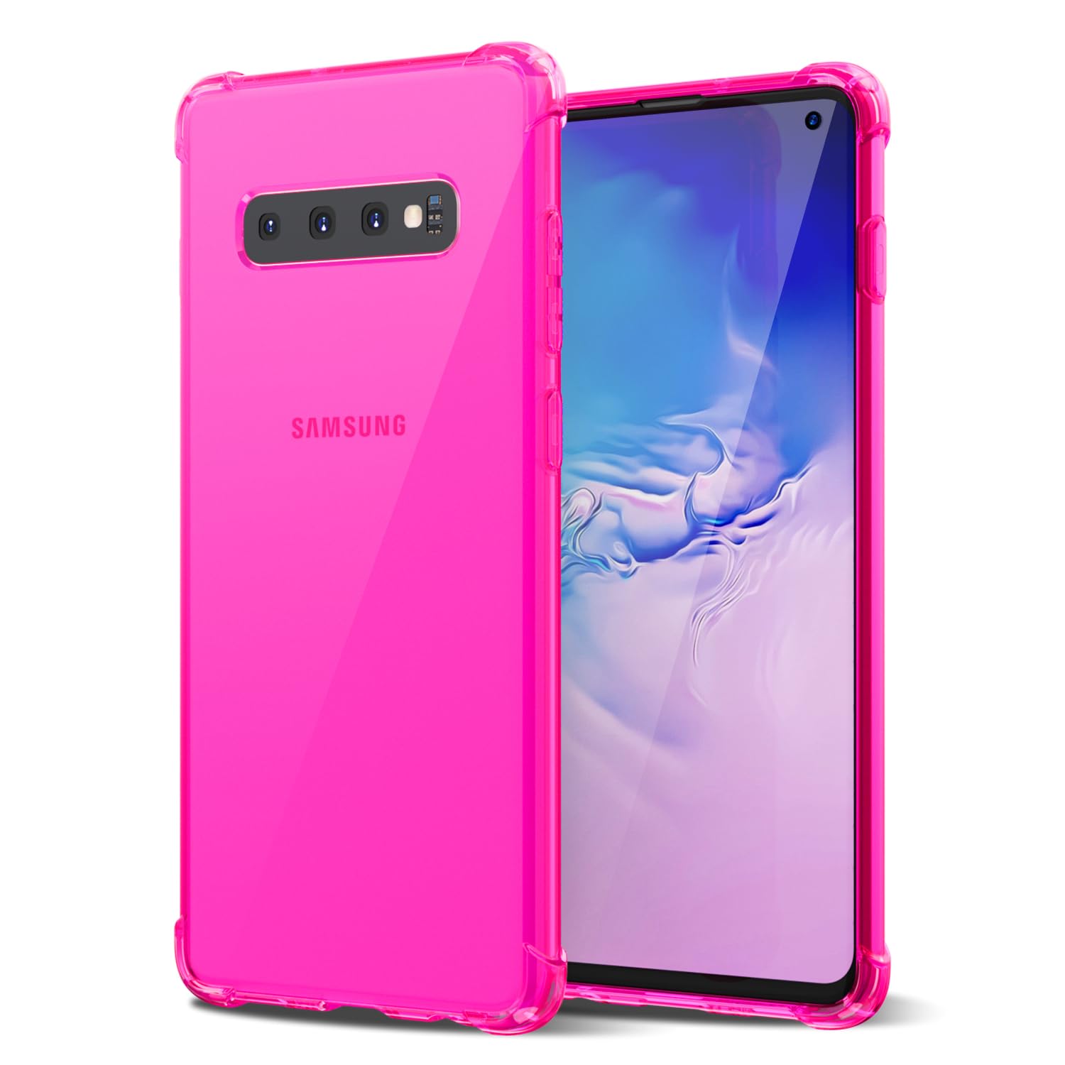 Svanove for Samsung Galaxy S10 Case Clear, Neon Bright Vibrant Color, Transparent Jelly Protective Silicone Phone Case for Women Girly Cute, Thin Slim Soft Flexible TPU Bumper, Hot Pink