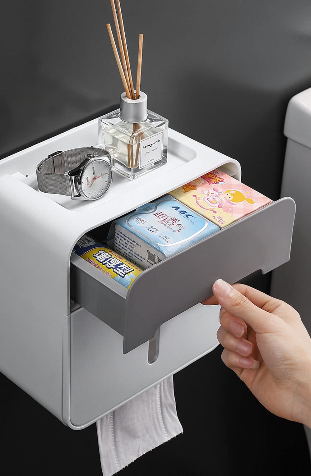 Portarrollos De Papel Higiénico Adhesivo Montado En La Pared Portarrollos De Papel Higiénico Portarrollos De Papel con Estante Portarrollos De Papel Higiénico - Gris