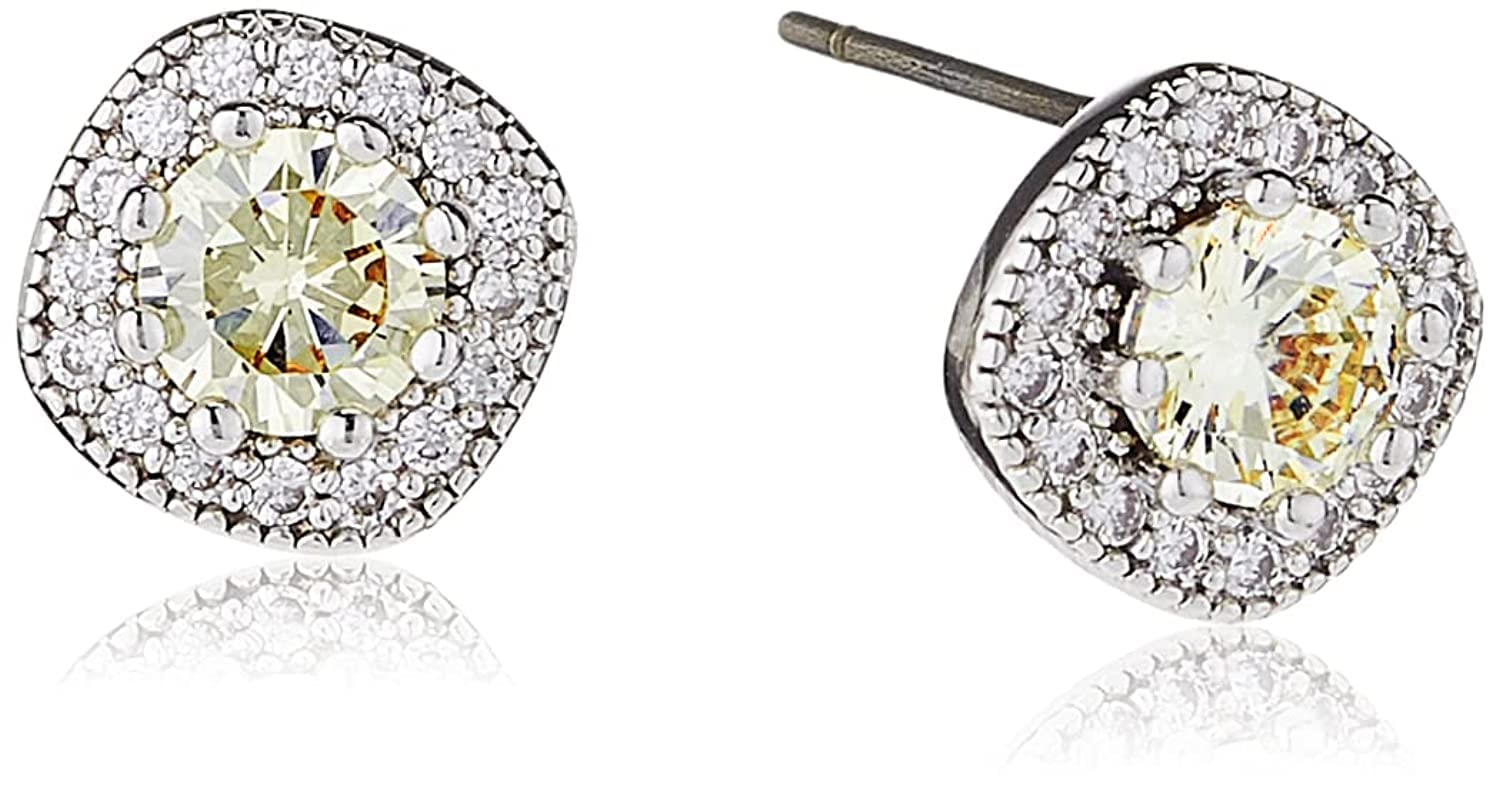 The Carat Collection - Canary Cushion Sparkle Stud Earrings