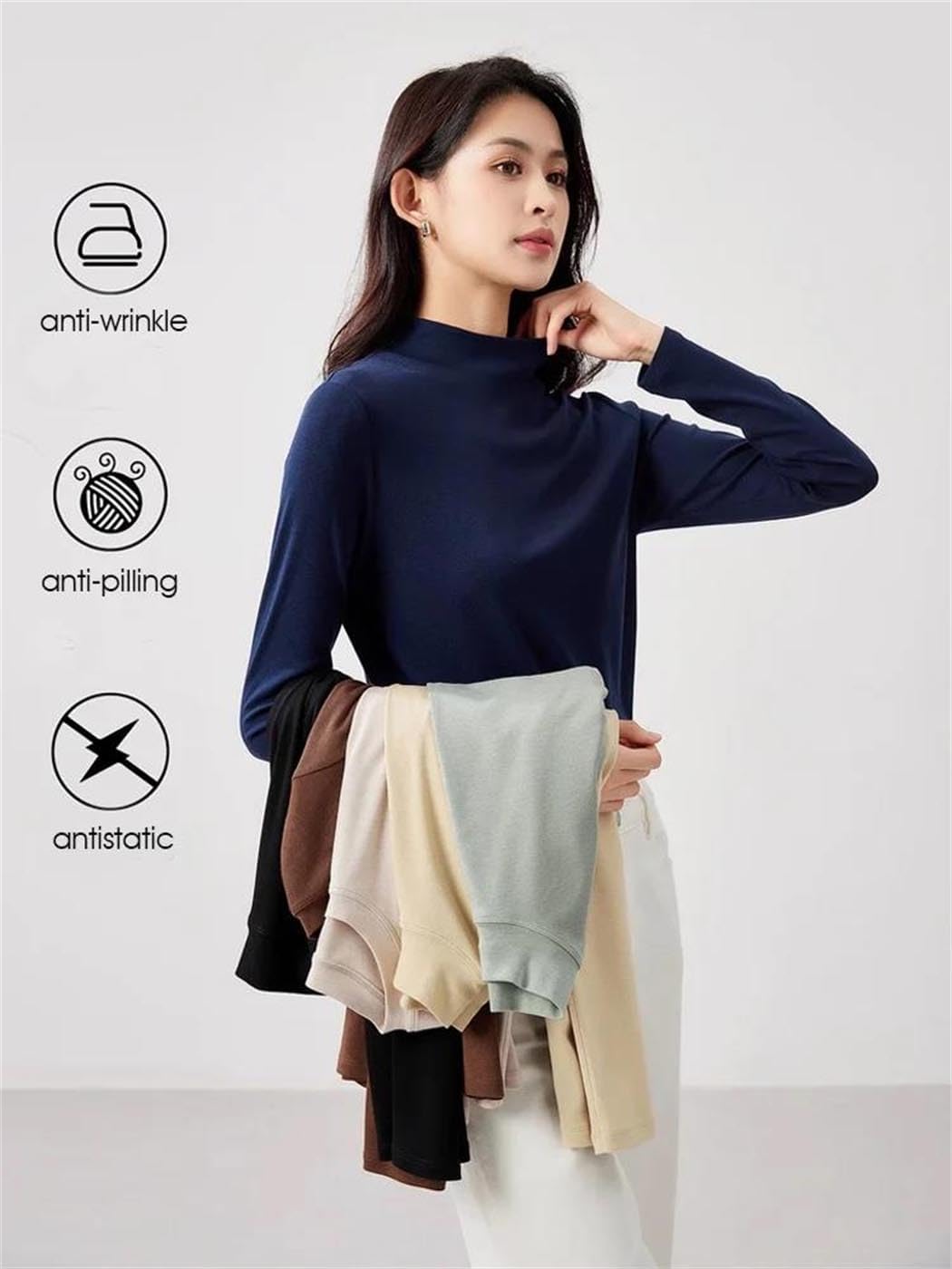 Women's Solid Thermal Long Sleeve Top Autumn Winter Basic Slim Fit Bottoming Shirt