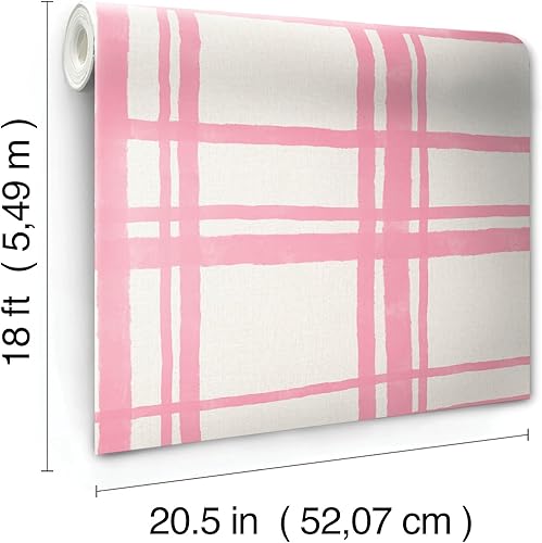 Miniatura 10 de Plaid Think PP4706 - Papel tapiz geométrico para despegar y pegar, color rosa