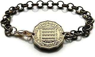 1960 England United Kingdom Great Britain 3 Pence coin bracelet Tudor portcullis gate House of Beaufort Amberley Hever Castle Westminster Palace Monk Bar Tower of London Birmingham Leeds York b000096