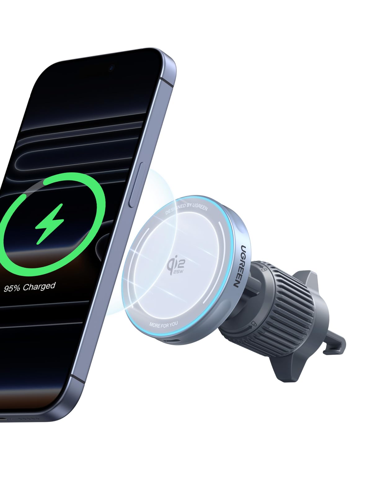 UGREEN Qi2.2 25W MagSafe Car Mount Charger, Qi2.2-Certified Magnetic Wireless Car Charger, Air Vent Magnetic Car Phone Holder Mount for iPhone Air 17 Pro Max 16 15 14 13 12 (with LED and 1M Cable)