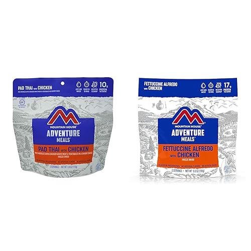 Mountain House Pad Thai con pollo  Alimentos liofilizados para mochileros y campamentos  2 porciones  Alfredo sin gluten y fettuccine con pollo