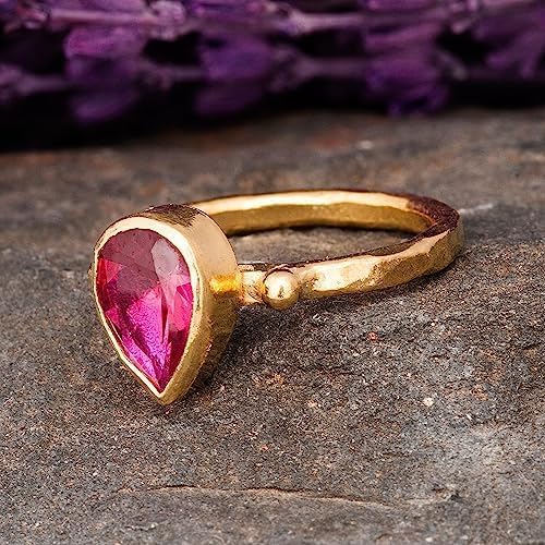 Rubin Ring, Rubin Frau Ring. Birne Rubin Ring. Gold plattiert Silber Rubin Ring. 925 Sterling Silber Rubin Ring. 24K Gold plattiert Silber Rubin Ring.