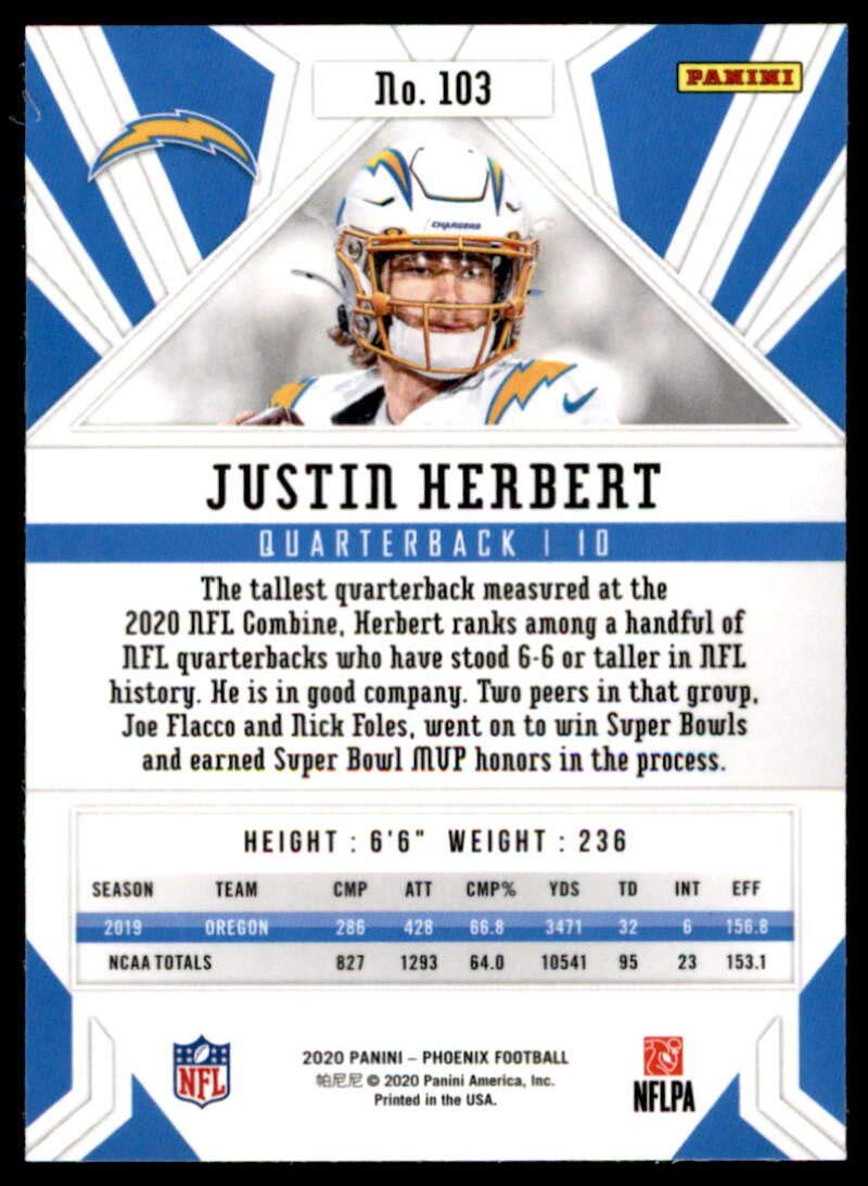 Amazon.com: 2020 Panini Phoenix Fire Burst #103 Justin Herbert Los