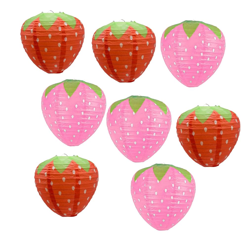 8 Pieces Red & Pink Strawberry Paper Lanterns - Strawberry Party Decorations Strawberry Hanging Lanterns Strawberry Table Centerpieces for Fruit Theme Birthday Baby Shower Garden Decor
